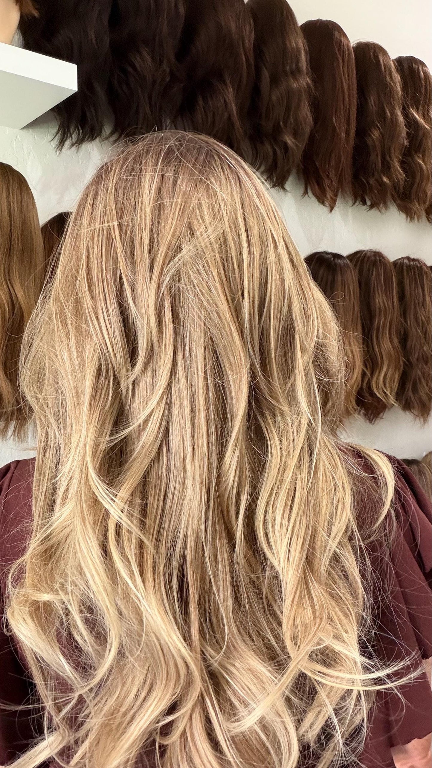 30" Lace Front Wig – Heat-Resistant Futura Fiber, Highlight Blonde Balayage Natural density Layered Haircut customization available CONDESA