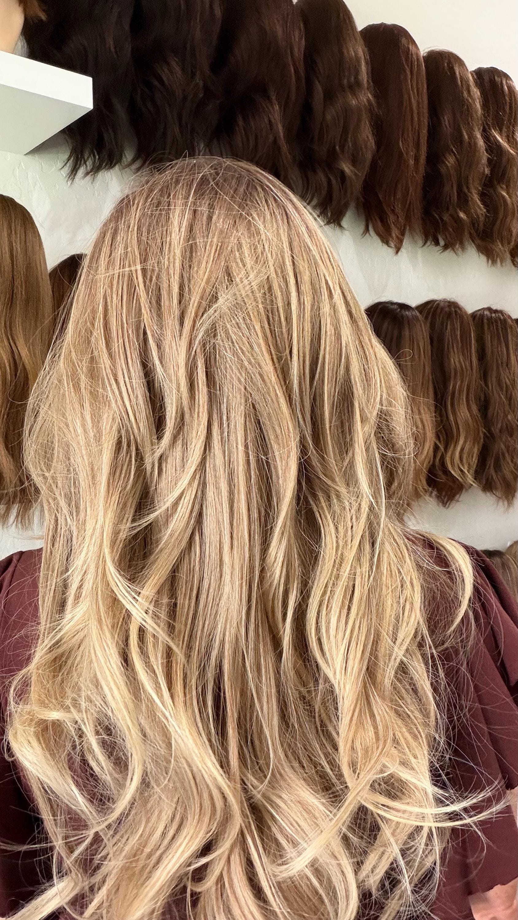 30" Lace Front Wig – Heat-Resistant Futura Fiber, Highlight Blonde Balayage Natural density Layered Haircut customization available CONDESA