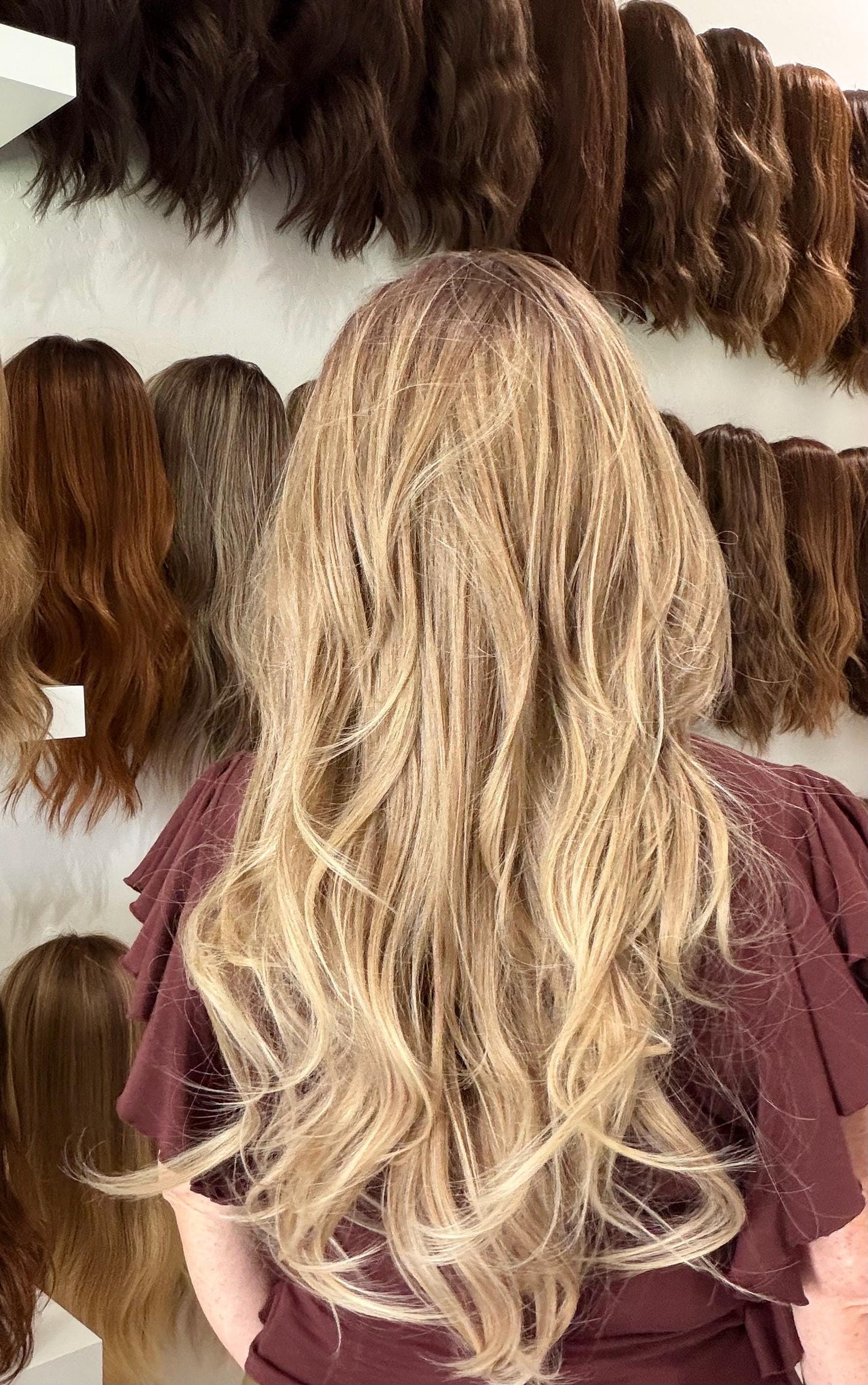 30" Lace Front Wig – Heat-Resistant Futura Fiber, Highlight Blonde Balayage Natural density Layered Haircut customization available CONDESA