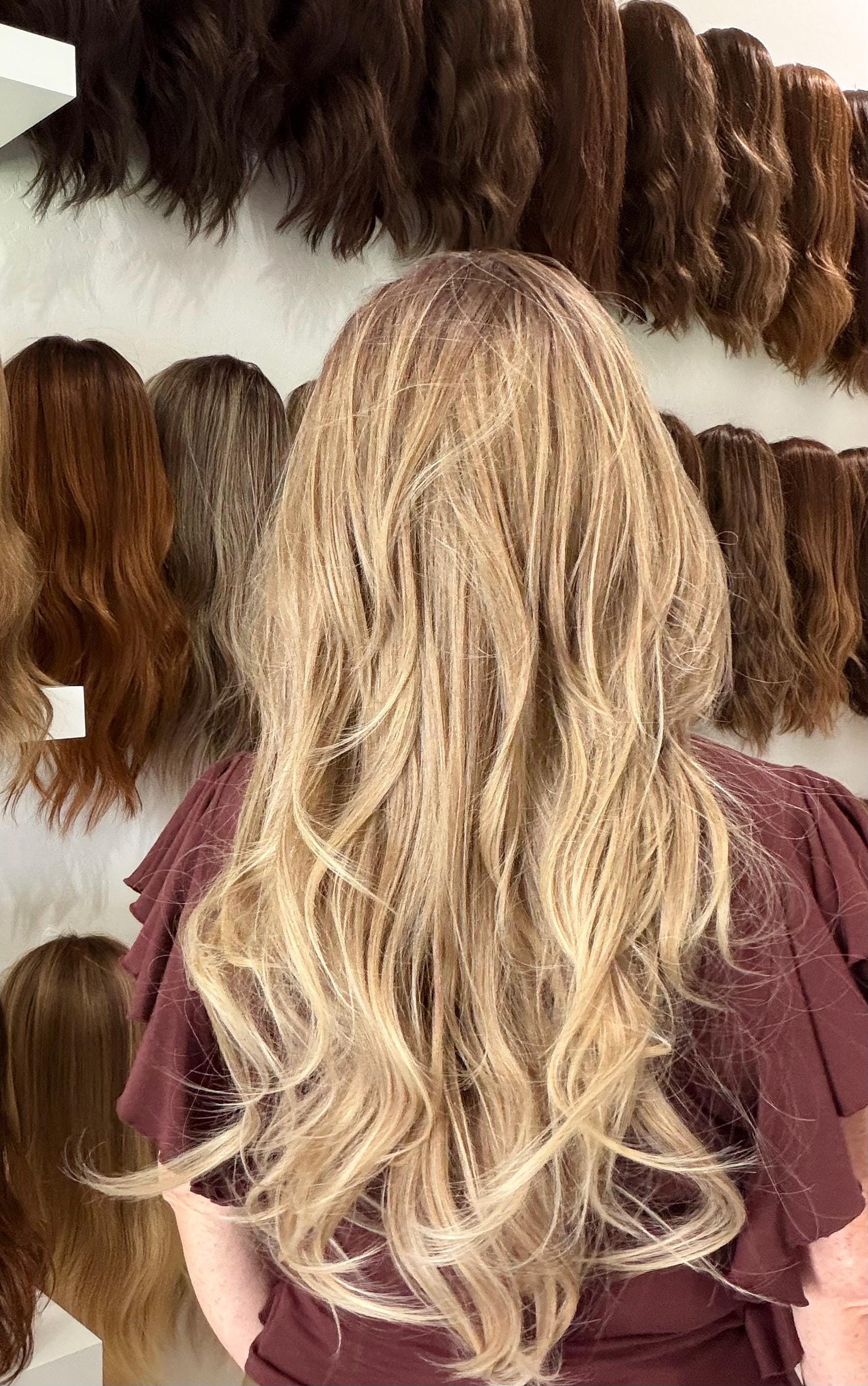 30" Lace Front Wig – Heat-Resistant Futura Fiber, Highlight Blonde Balayage Natural density Layered Haircut customization available CONDESA
