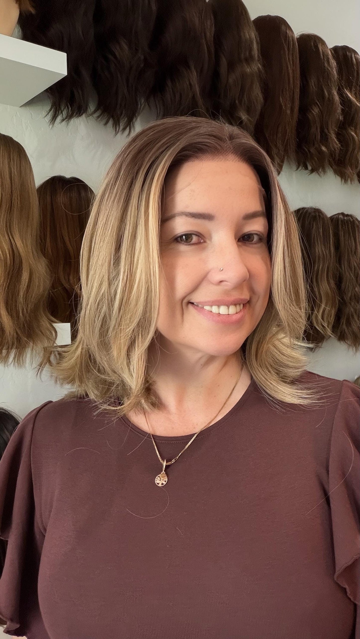14" Lace Front Wig – Heat-Resistant Futura Fiber, Highlight Blonde Balayage Natural density Layered Haircut customization available PRINCESA