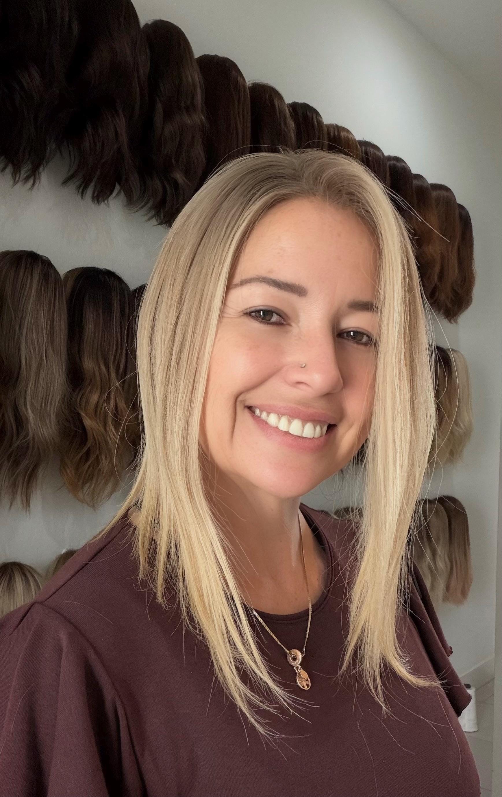Human Hair Lace front halo Topper 5x5” | ashy blonde mushroom roots Human hair | hair Coverage | Thinning Hair | 14" | bleached knots TOTO