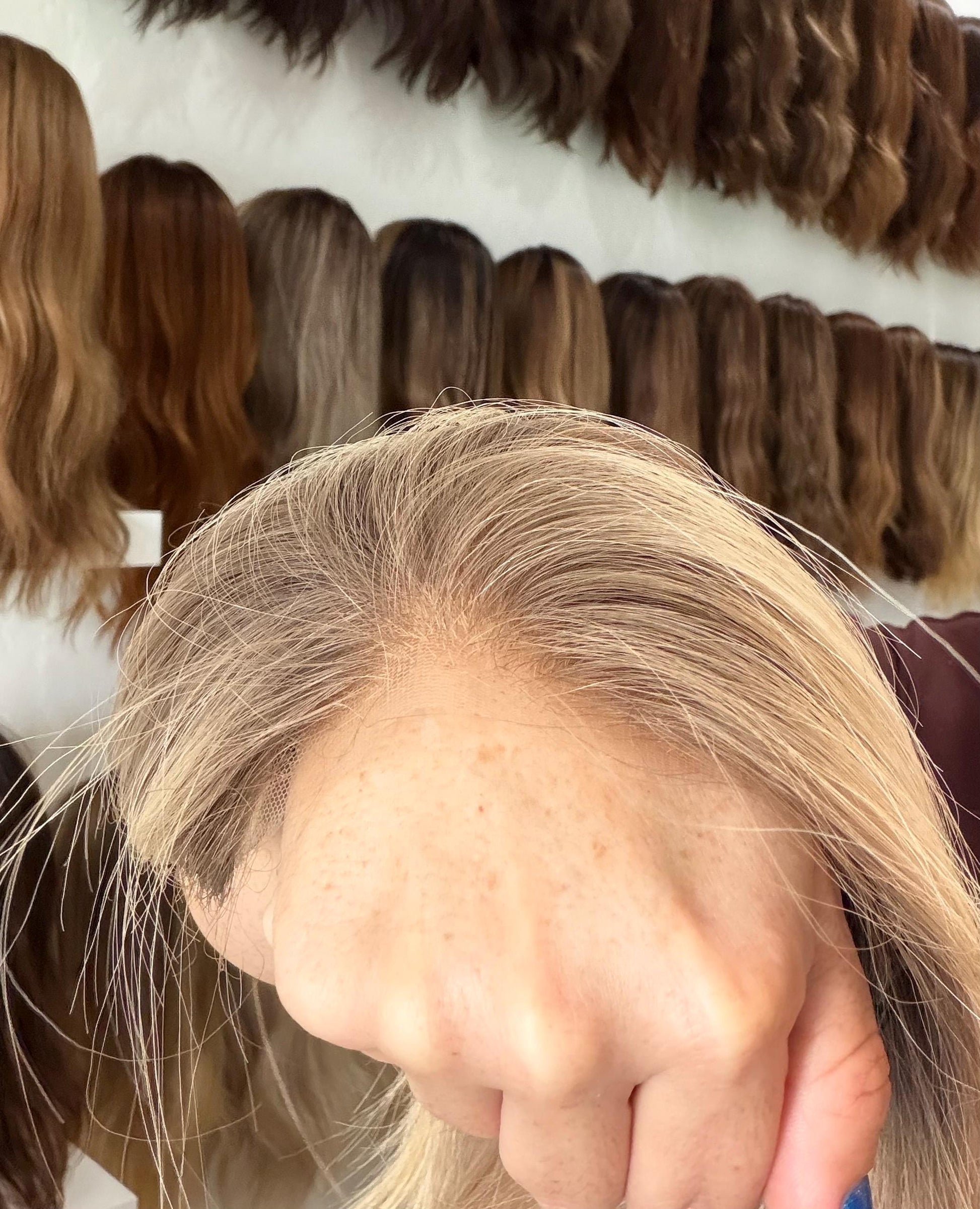 Human Hair Lace front halo Topper 5x5” | ashy blonde mushroom roots Human hair | hair Coverage | Thinning Hair | 14" | bleached knots TOTO
