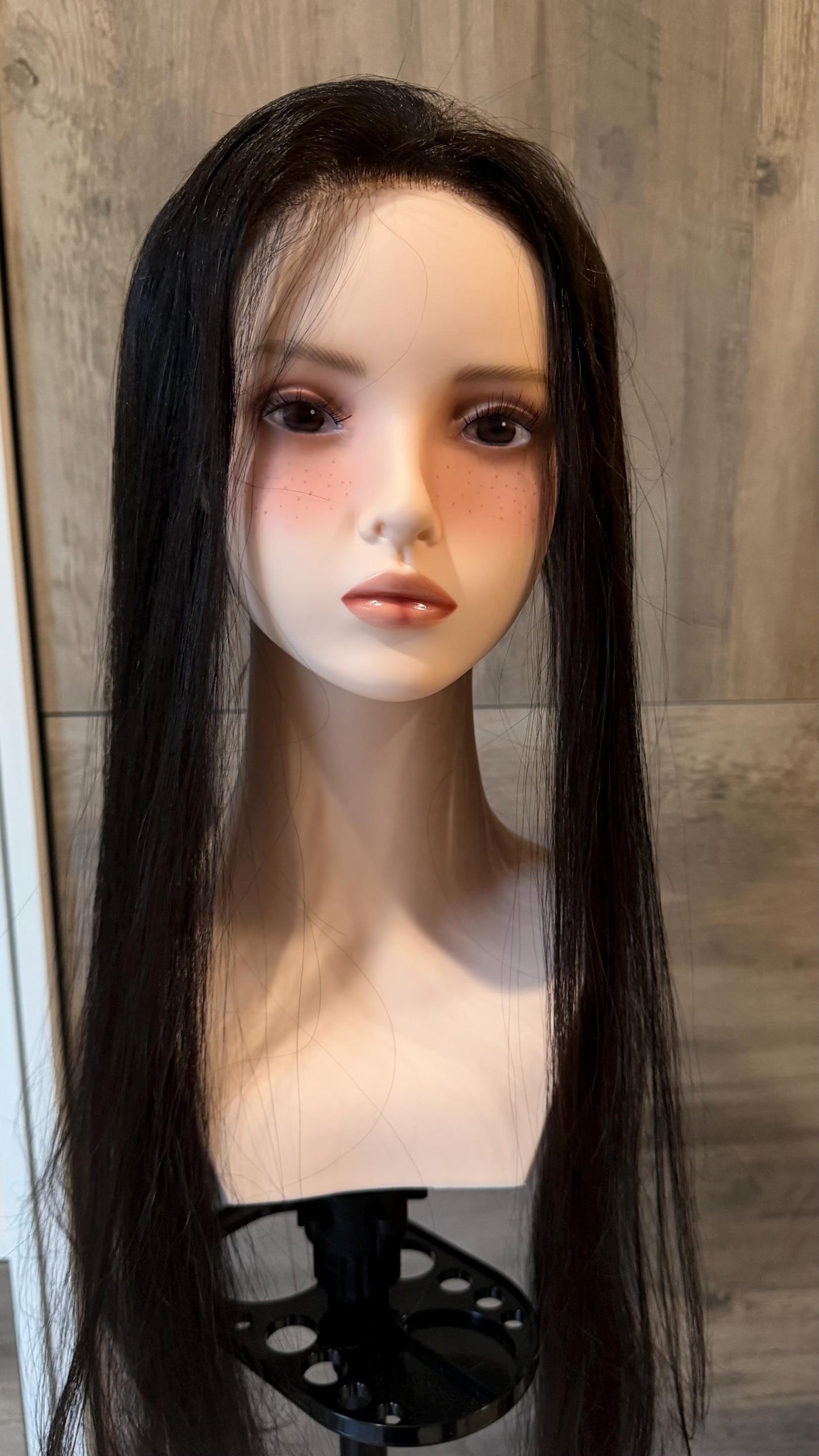 Human Hair Hairline Topper 1.5x12.5” Natural Black | Halo Attachment | High Density Ear-to-Ear Coverage | 24-26” custom piece Harmandeep