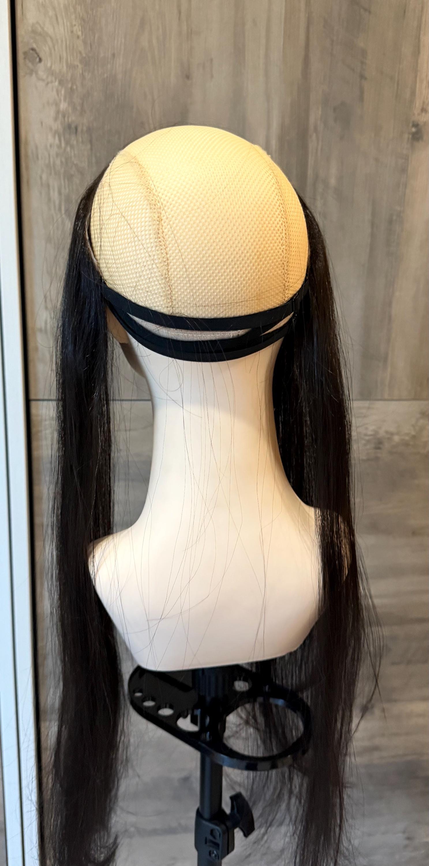 Human Hair Hairline Topper 1.5x12.5” Natural Black | Halo Attachment | High Density Ear-to-Ear Coverage | 24-26” custom piece Harmandeep