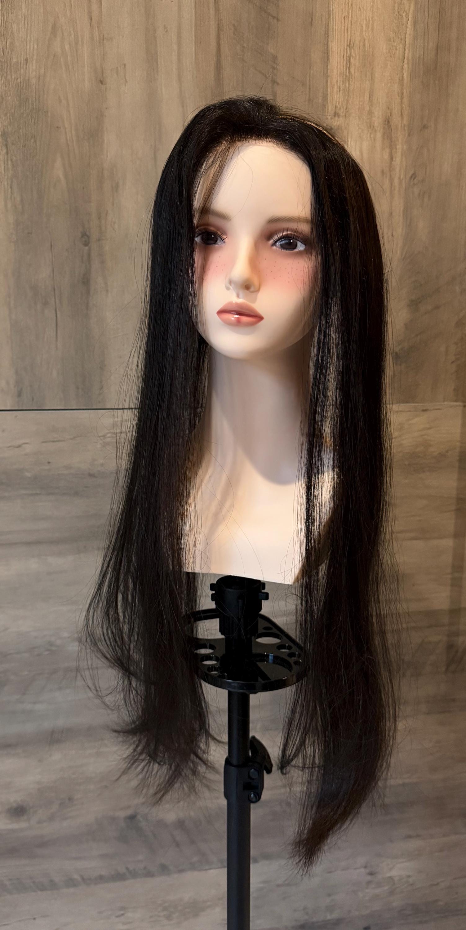 Human Hair Hairline Topper 1.5x12.5” Natural Black | Halo Attachment | High Density Ear-to-Ear Coverage | 24-26” custom piece Harmandeep