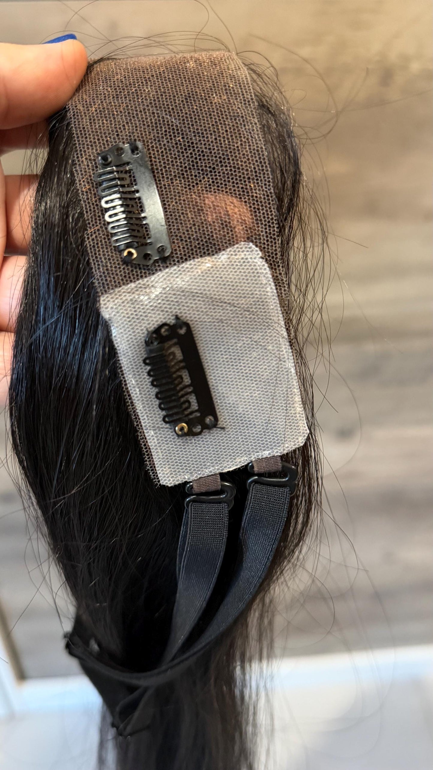 Human Hair Hairline Topper 1.5x12.5” Natural Black | Halo Attachment | High Density Ear-to-Ear Coverage | 24-26” custom piece Harmandeep