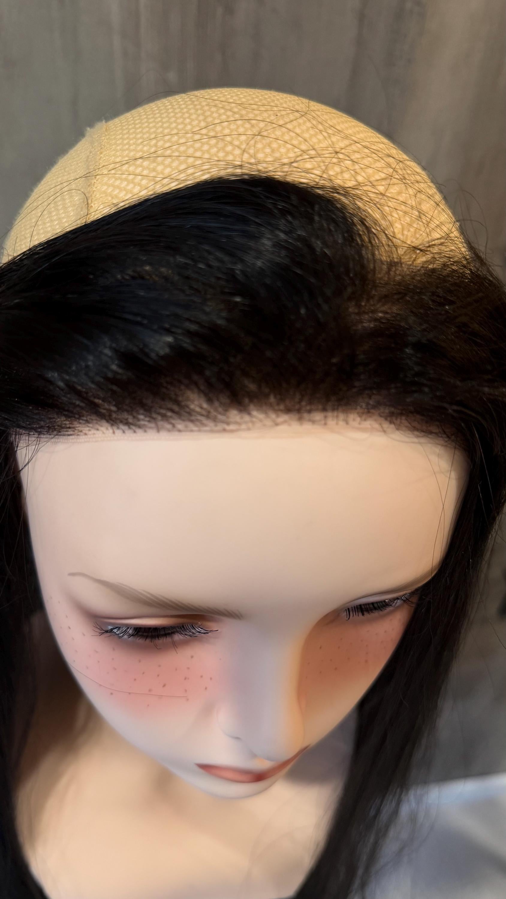 Human Hair Hairline Topper 1.5x12.5” Natural Black | Halo Attachment | High Density Ear-to-Ear Coverage | 24-26” custom piece Harmandeep