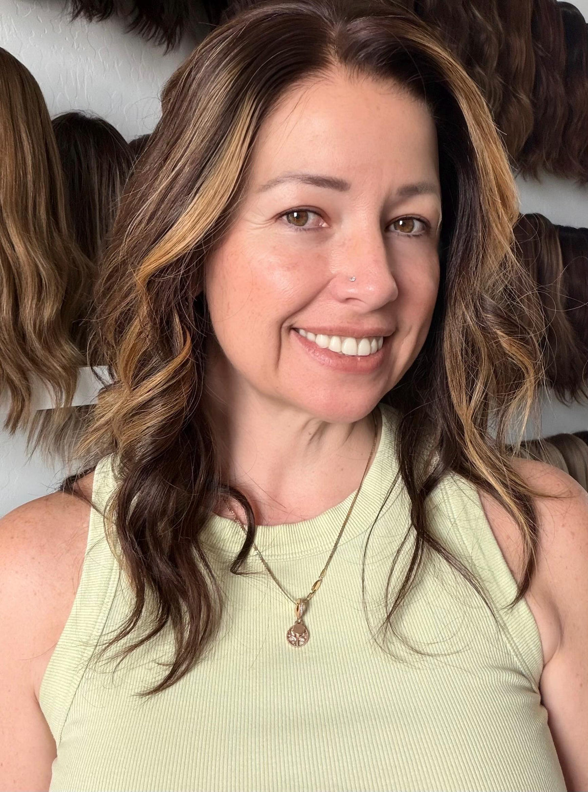FINA Layered European Remy Human Hair Wig | Medium Density 13x6” Lace Top Wig | Warm bronde balayage | 18-26” Bleached Knot