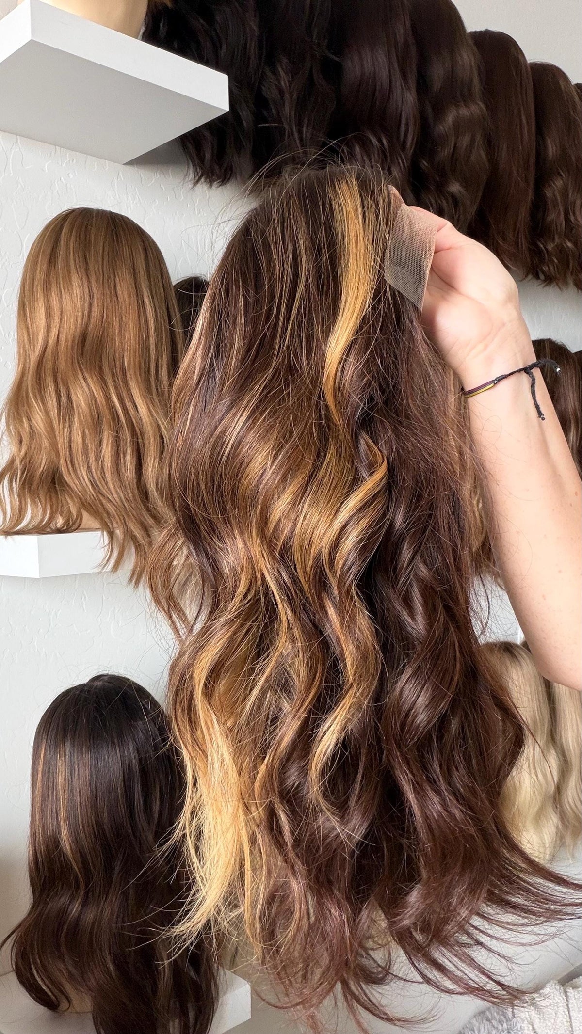 FINA Layered European Remy Human Hair Wig | Medium Density 13x6” Lace Top Wig | Warm bronde balayage | 18-26” Bleached Knot