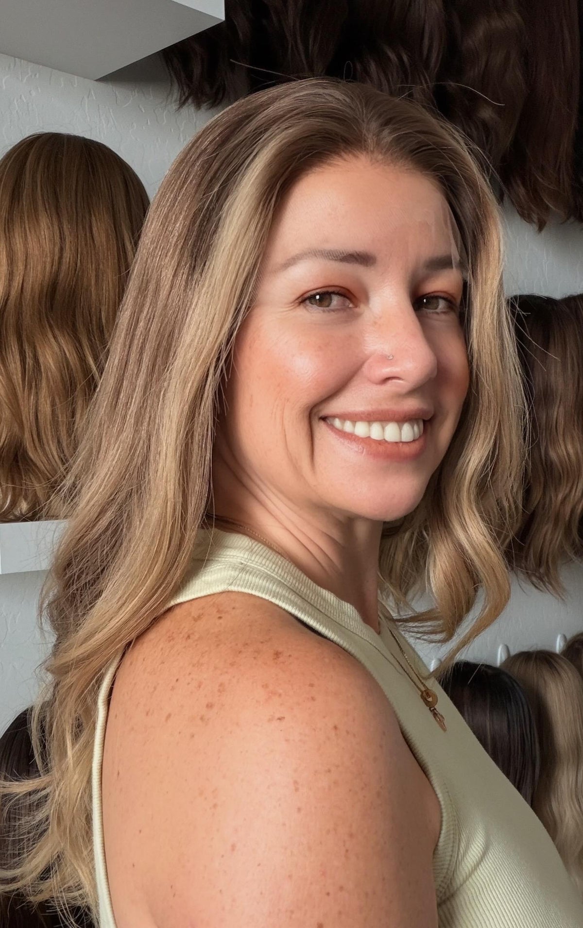 MARINA Layered European Remy Human Hair Wig | Medium Density 13x6” Lace Top Wig | light brown and blonde balayage 18”-26” bleached knots