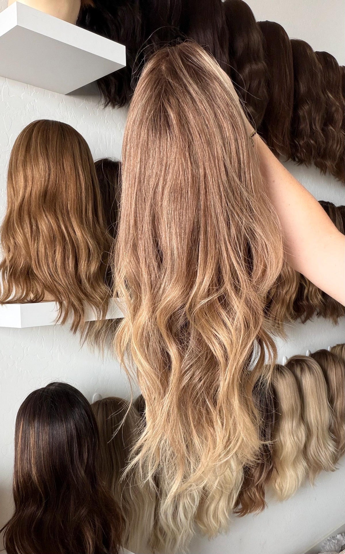 MARINA Layered European Remy Human Hair Wig | Medium Density 13x6” Lace Top Wig | light brown and blonde balayage 18”-26” bleached knots