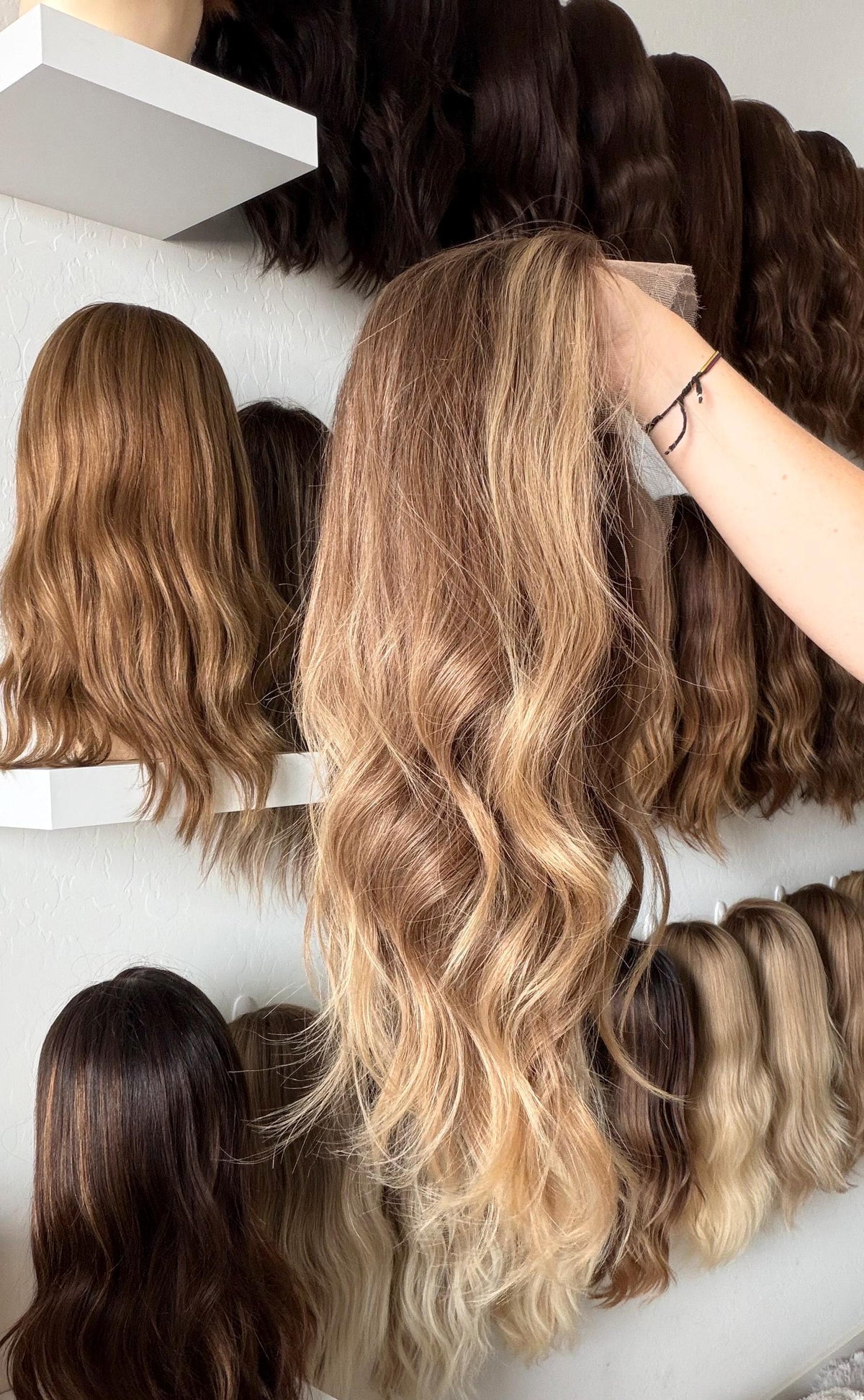 MARINA Layered European Remy Human Hair Wig | Medium Density 13x6” Lace Top Wig | light brown and blonde balayage 18”-26” bleached knots