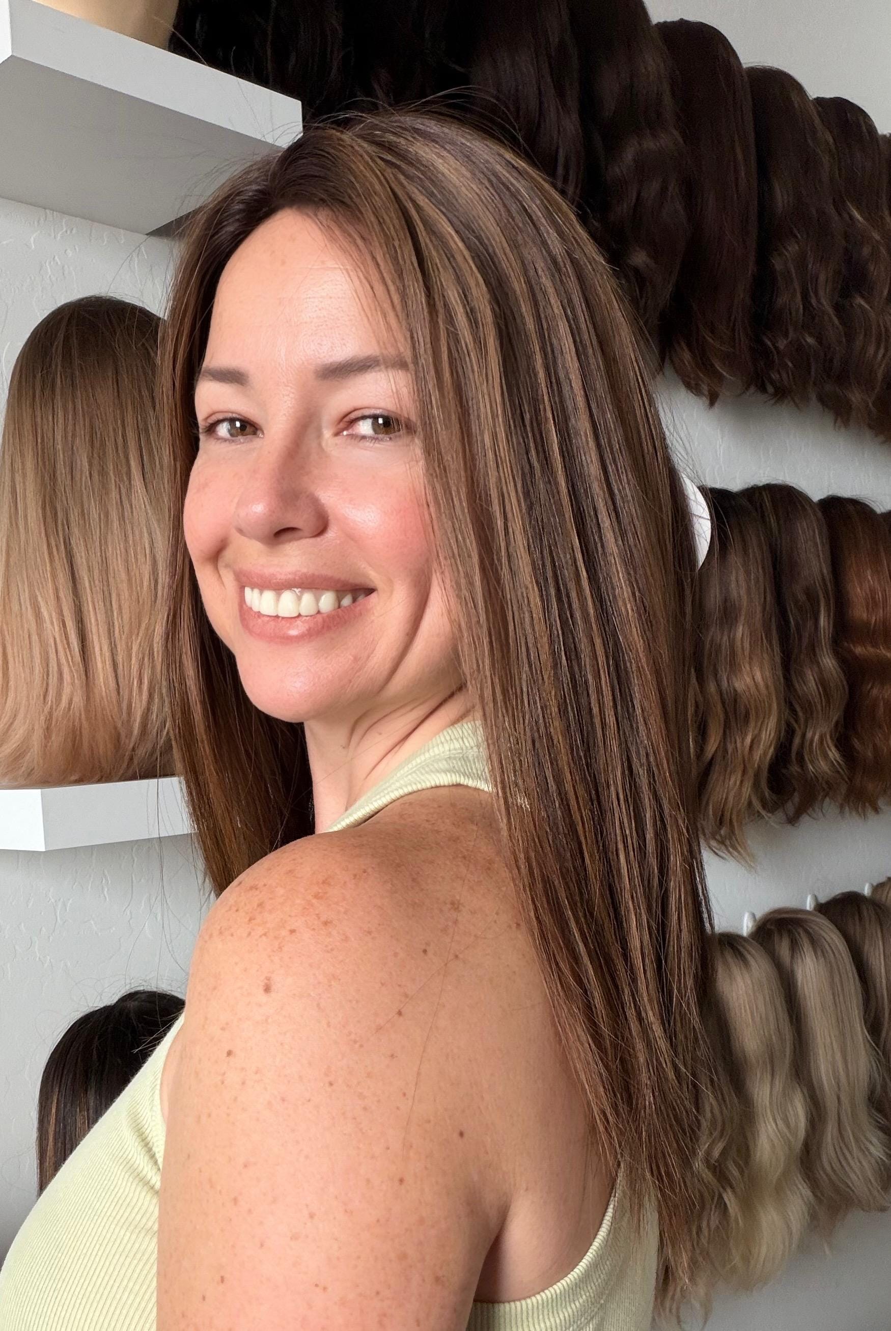 BEIGADEIRO 9x9” Remy Human Hair Topper 16-20” silk top| Low Density | Dark Brown brown with Carame highlights