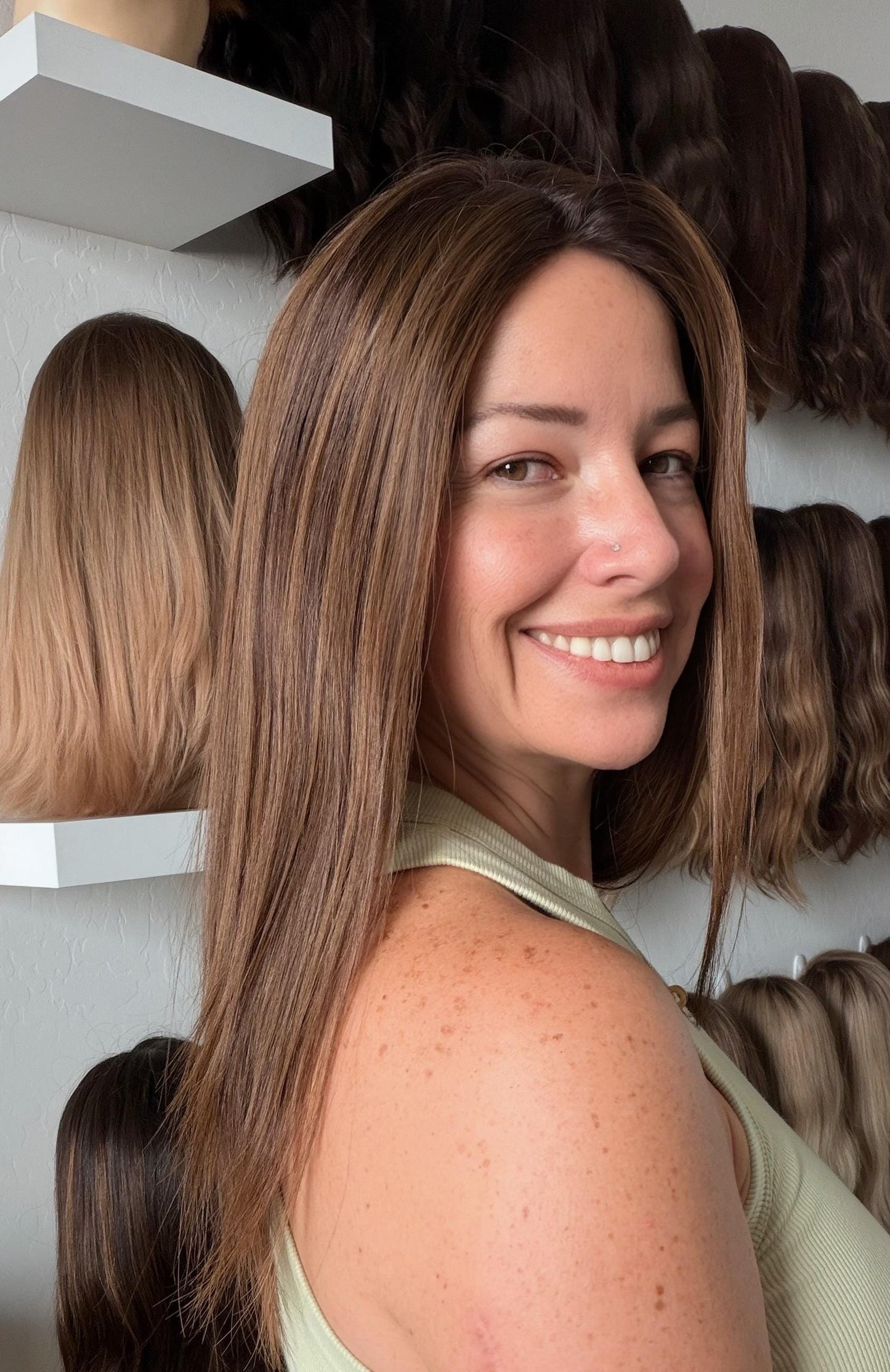 BEIGADEIRO 9x9” Remy Human Hair Topper 16-20” silk top| Low Density | Dark Brown brown with Carame highlights