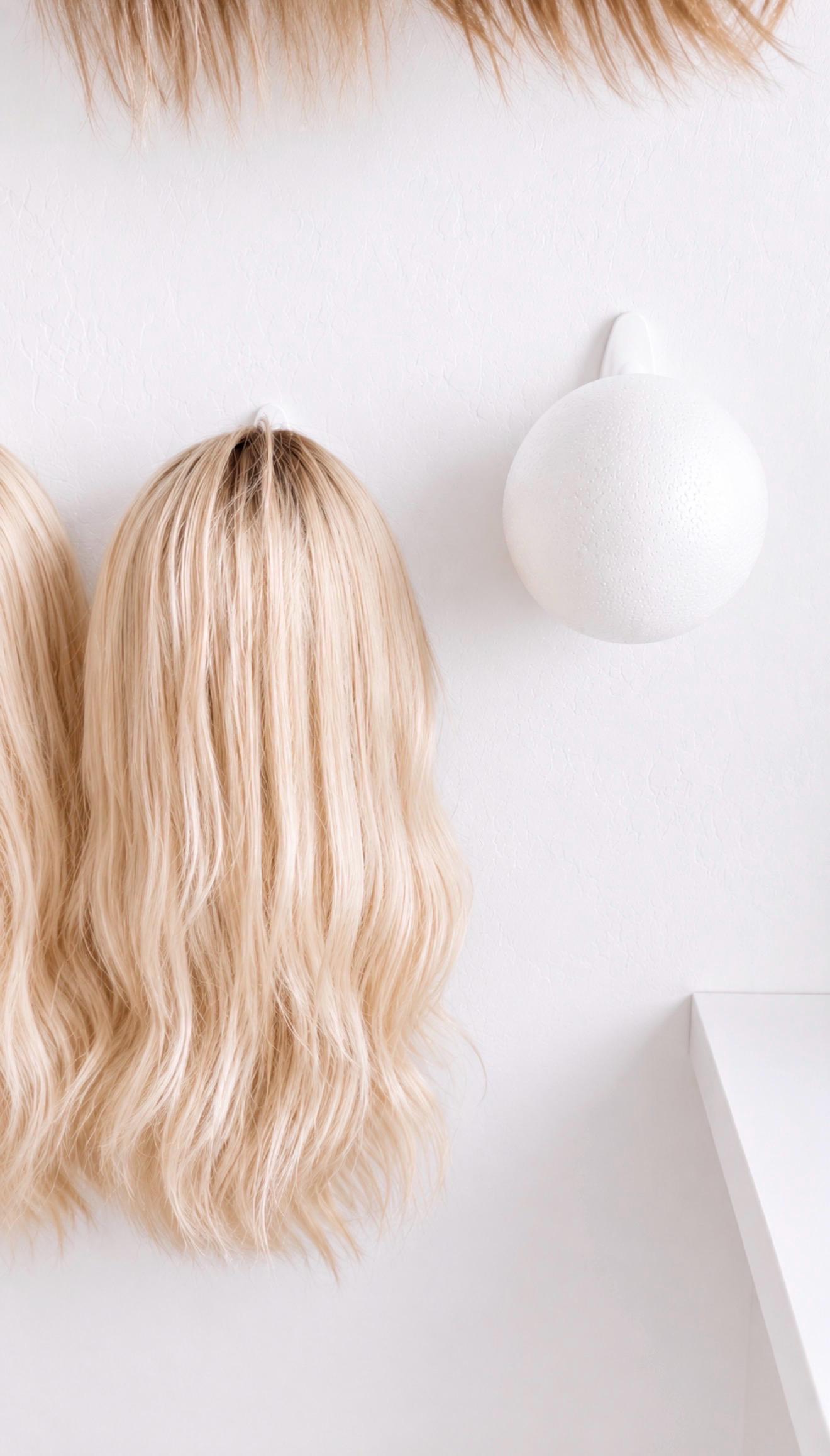 Wall-Mounted Wig & Topper Organizer Set of 2, Wig Storage Holder, 6” Foam Head Stand, Wig Display, Hairpiece and Topper Storage