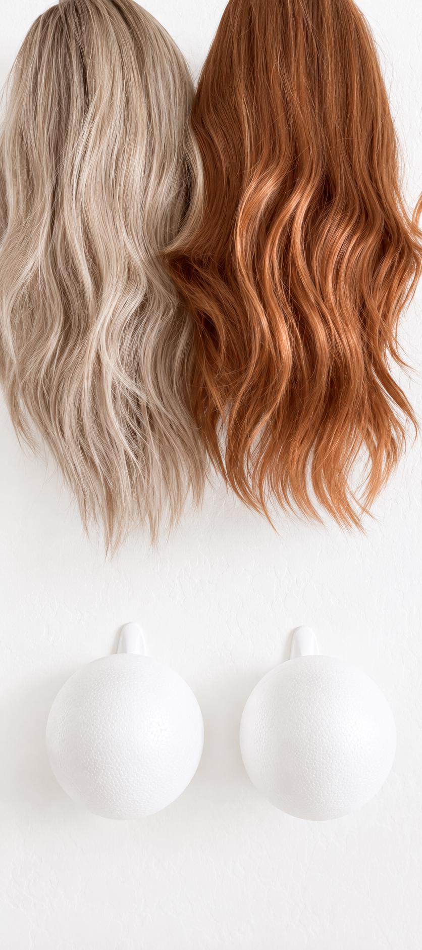 Wall-Mounted Wig & Topper Organizer Set of 2, Wig Storage Holder, 6” Foam Head Stand, Wig Display, Hairpiece and Topper Storage