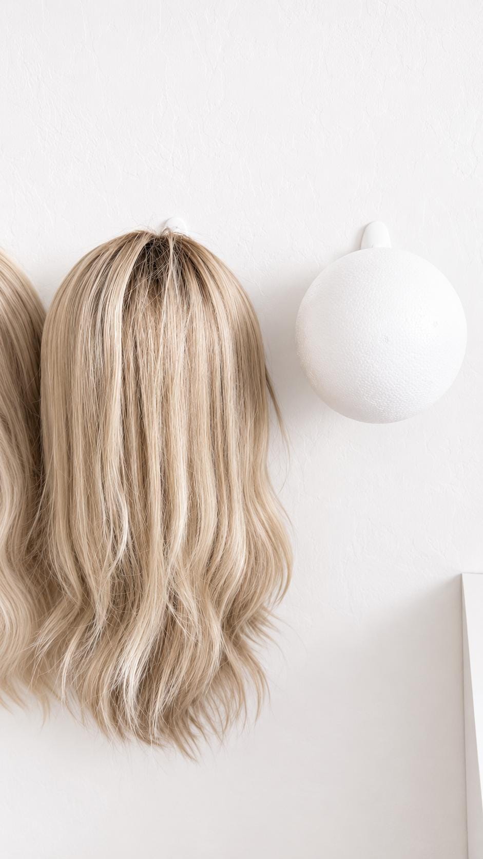 Wall-Mounted Wig & Topper Organizer Set of 2, Wig Storage Holder, 6” Foam Head Stand, Wig Display, Hairpiece and Topper Storage
