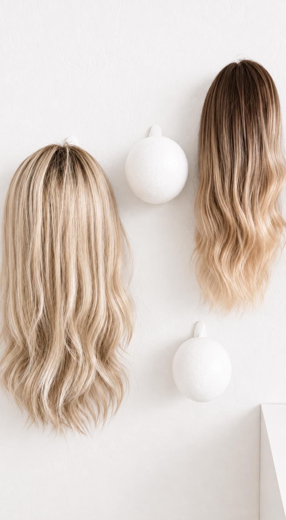Wall-Mounted Wig & Topper Organizer Set of 2, Wig Storage Holder, 6” Foam Head Stand, Wig Display, Hairpiece and Topper Storage