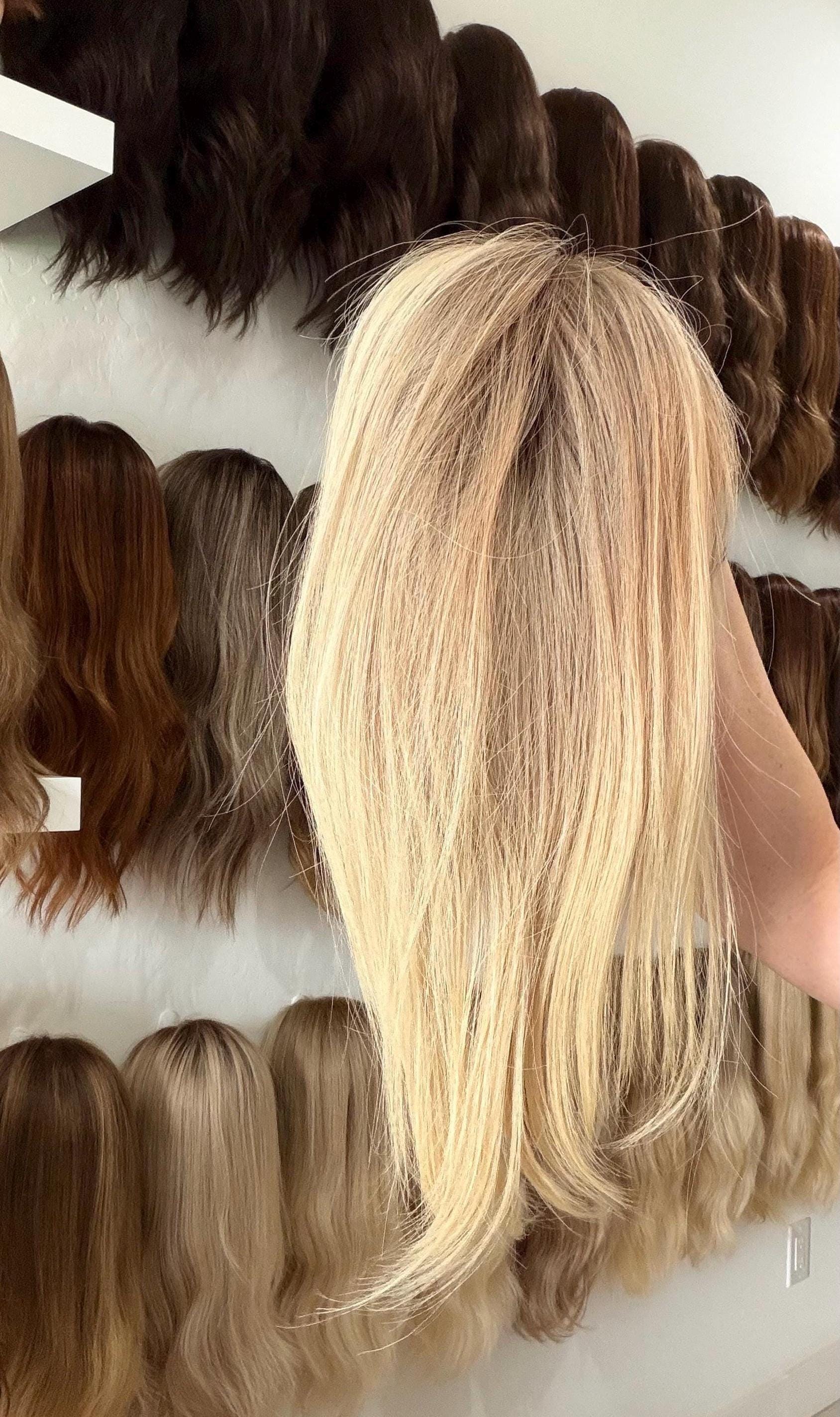 Human Hair Lace front halo Topper 5x5” | ashy blonde mushroom roots Human hair | hair Coverage | Thinning Hair | 14" | bleached knots TOTO