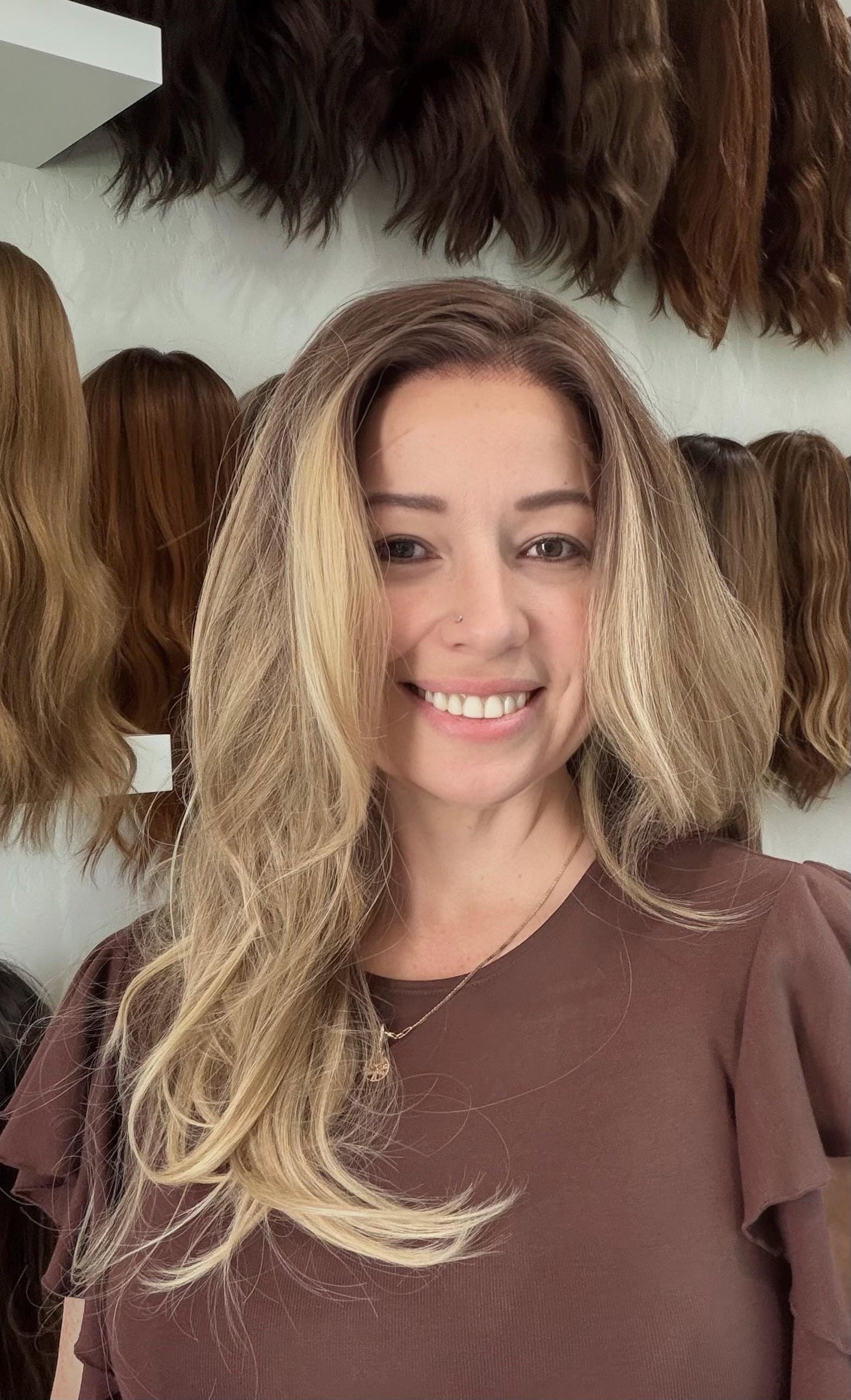 30" Lace Front Wig – Heat-Resistant Futura Fiber, Highlight Blonde Balayage Natural density Layered Haircut customization available CONDESA