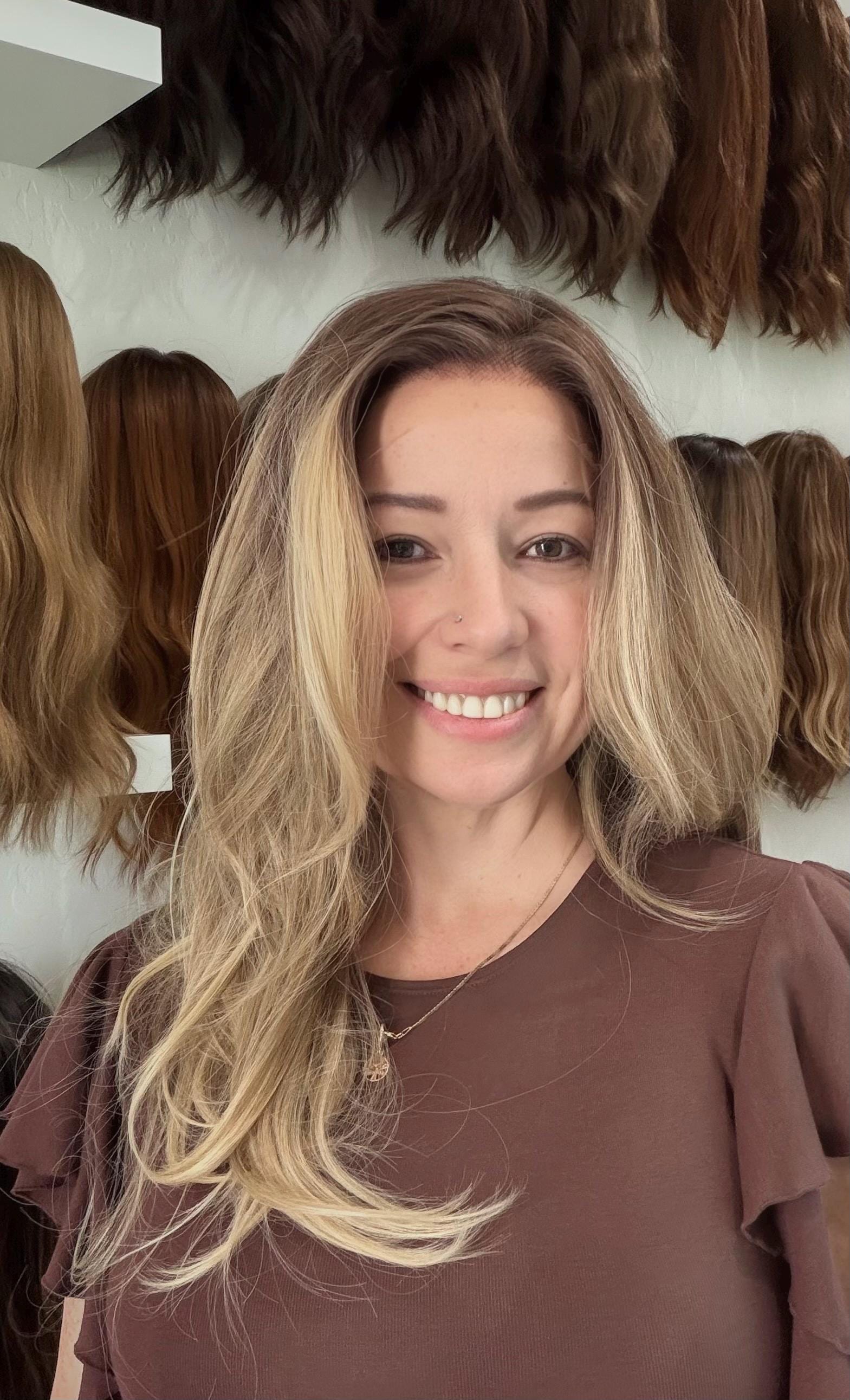 30" Lace Front Wig – Heat-Resistant Futura Fiber, Highlight Blonde Balayage Natural density Layered Haircut customization available CONDESA