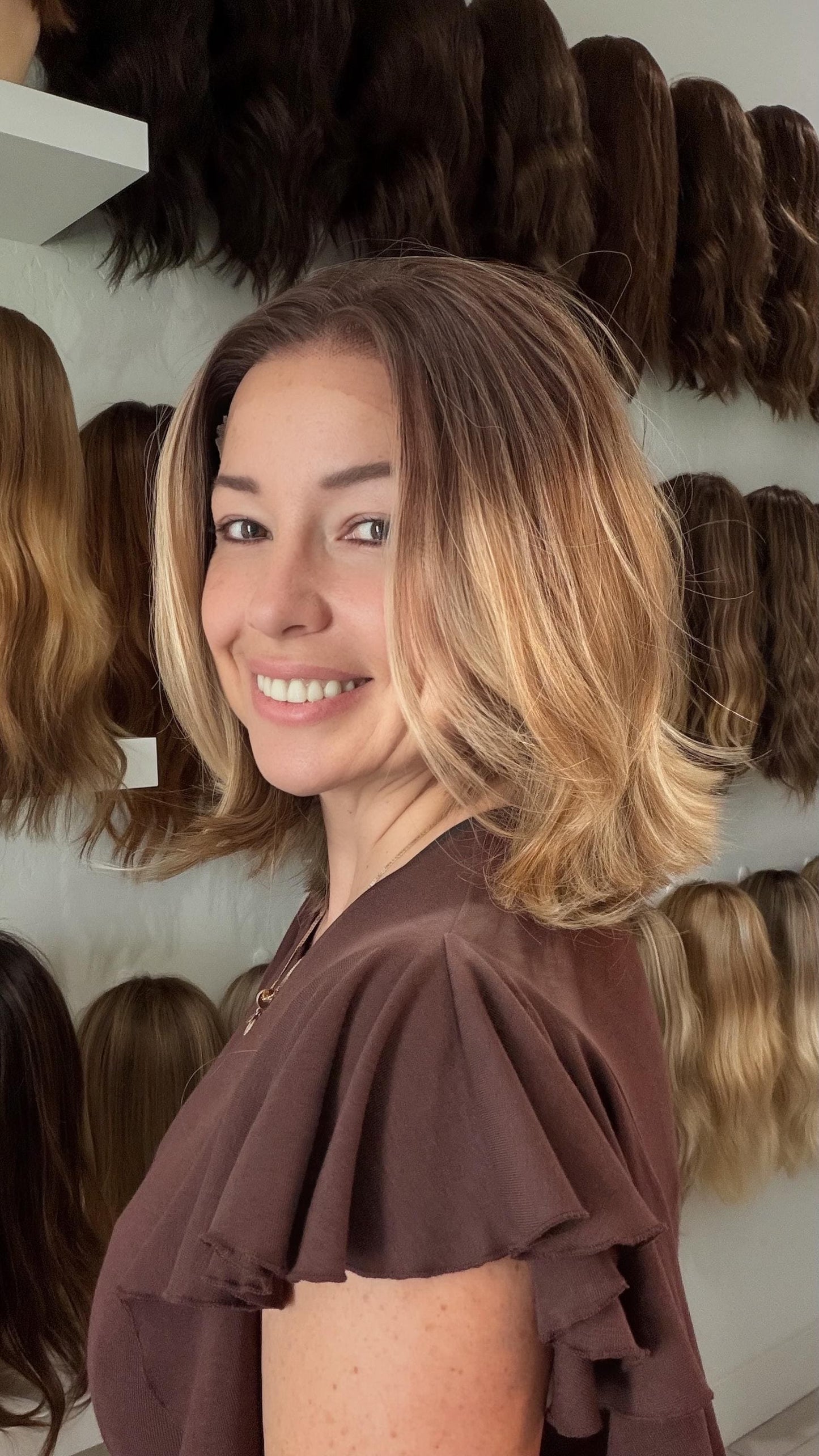 14" Lace Front Wig – Heat-Resistant Futura Fiber, Highlight Blonde Balayage Natural density Layered Haircut customization available PRINCESA
