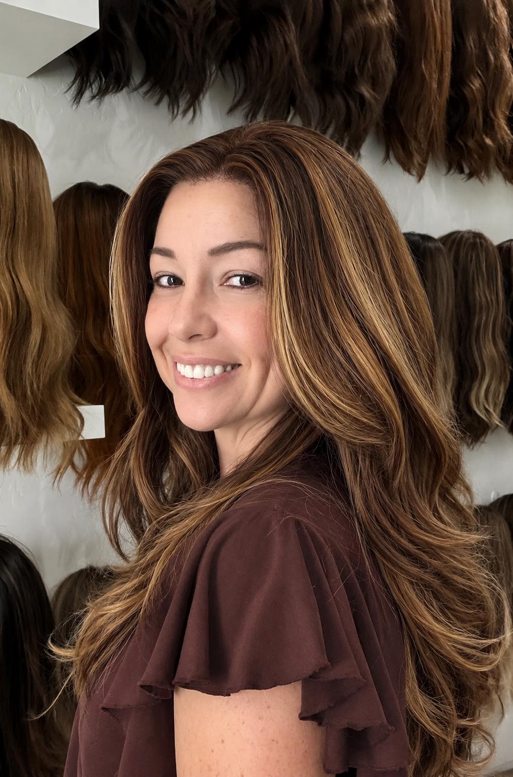 30" Lace Front Wig – Heat-Resistant Futura Fiber, Highlight Blonde Balayage Natural density Layered Haircut customization available CONDESA