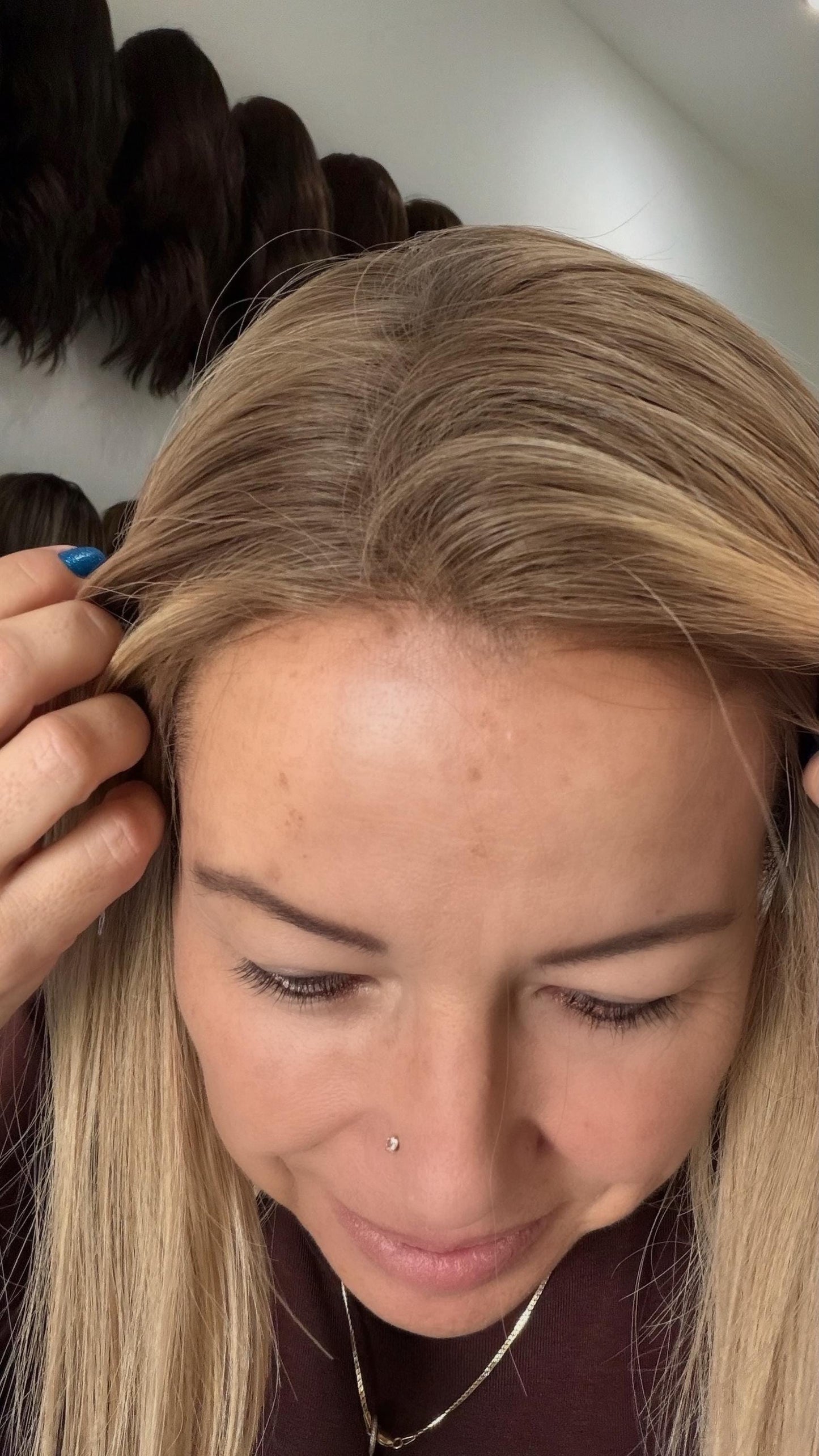 Human Hair Lace front halo Topper 5x5” | ashy blonde mushroom roots Human hair | hair Coverage | Thinning Hair | 14" | bleached knots TOTO