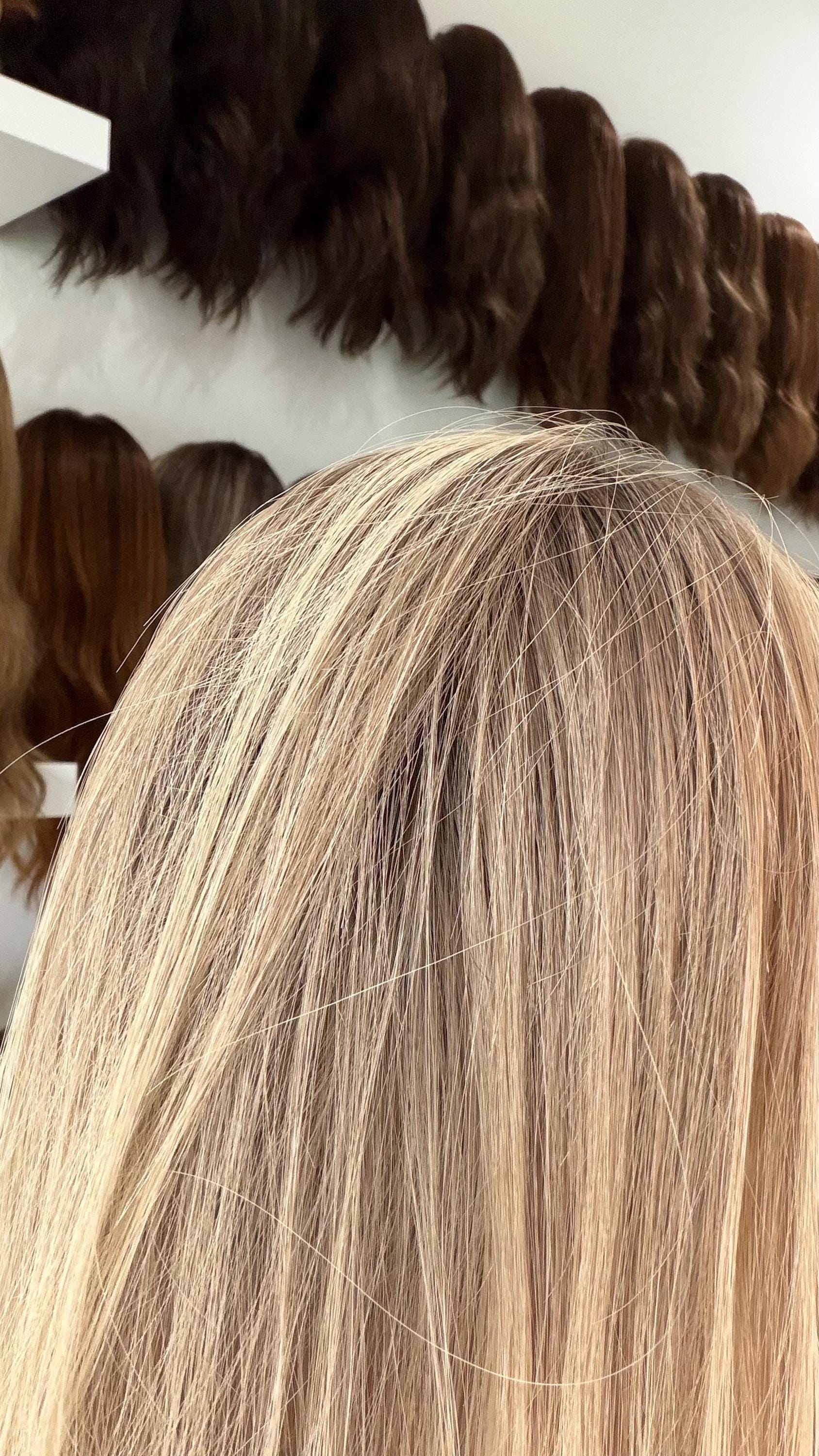 Human Hair Lace front halo Topper 5x5” | ashy blonde mushroom roots Human hair | hair Coverage | Thinning Hair | 14" | bleached knots TOTO