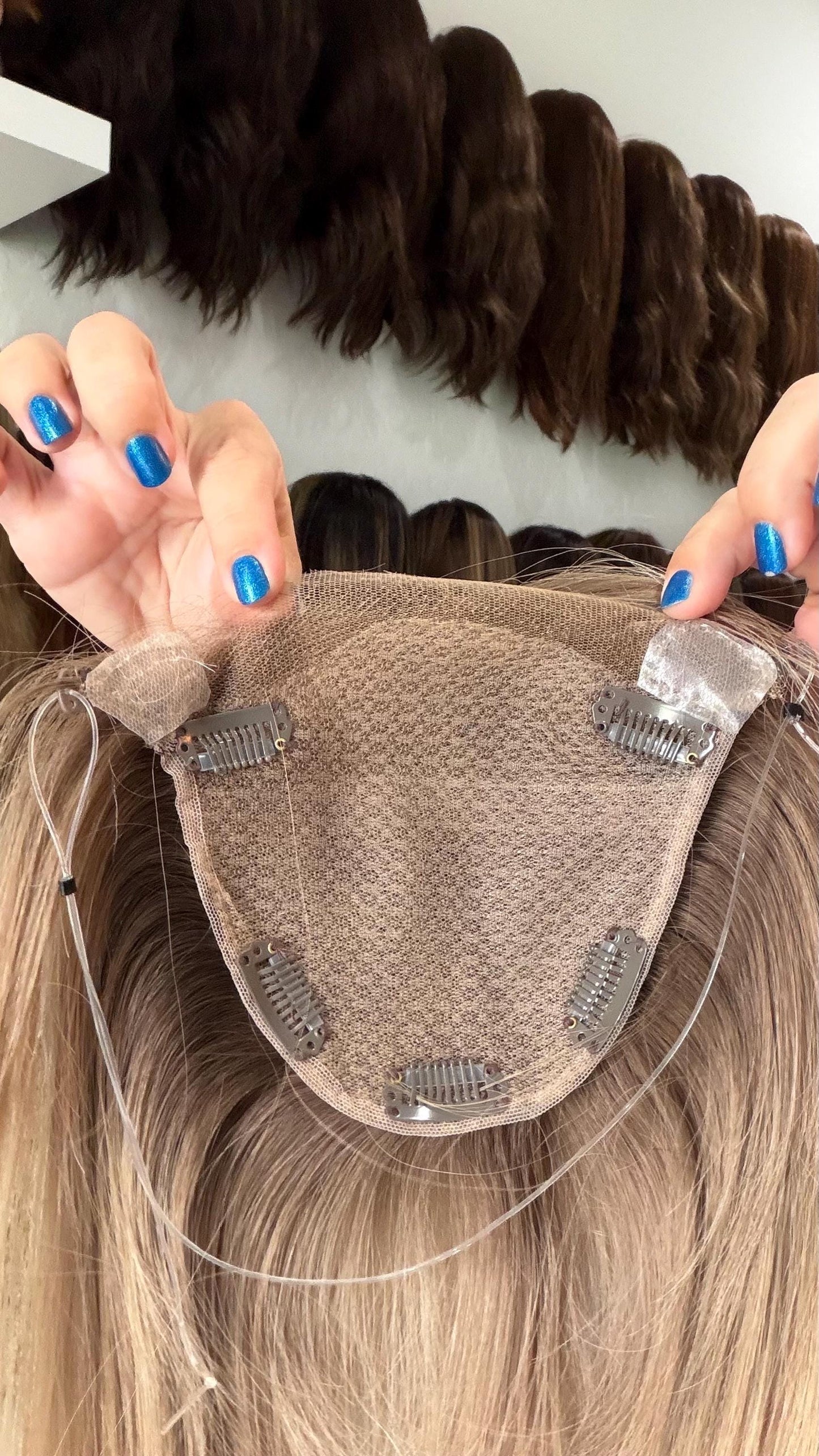Human Hair Lace front halo Topper 5x5” | ashy blonde mushroom roots Human hair | hair Coverage | Thinning Hair | 14" | bleached knots TOTO