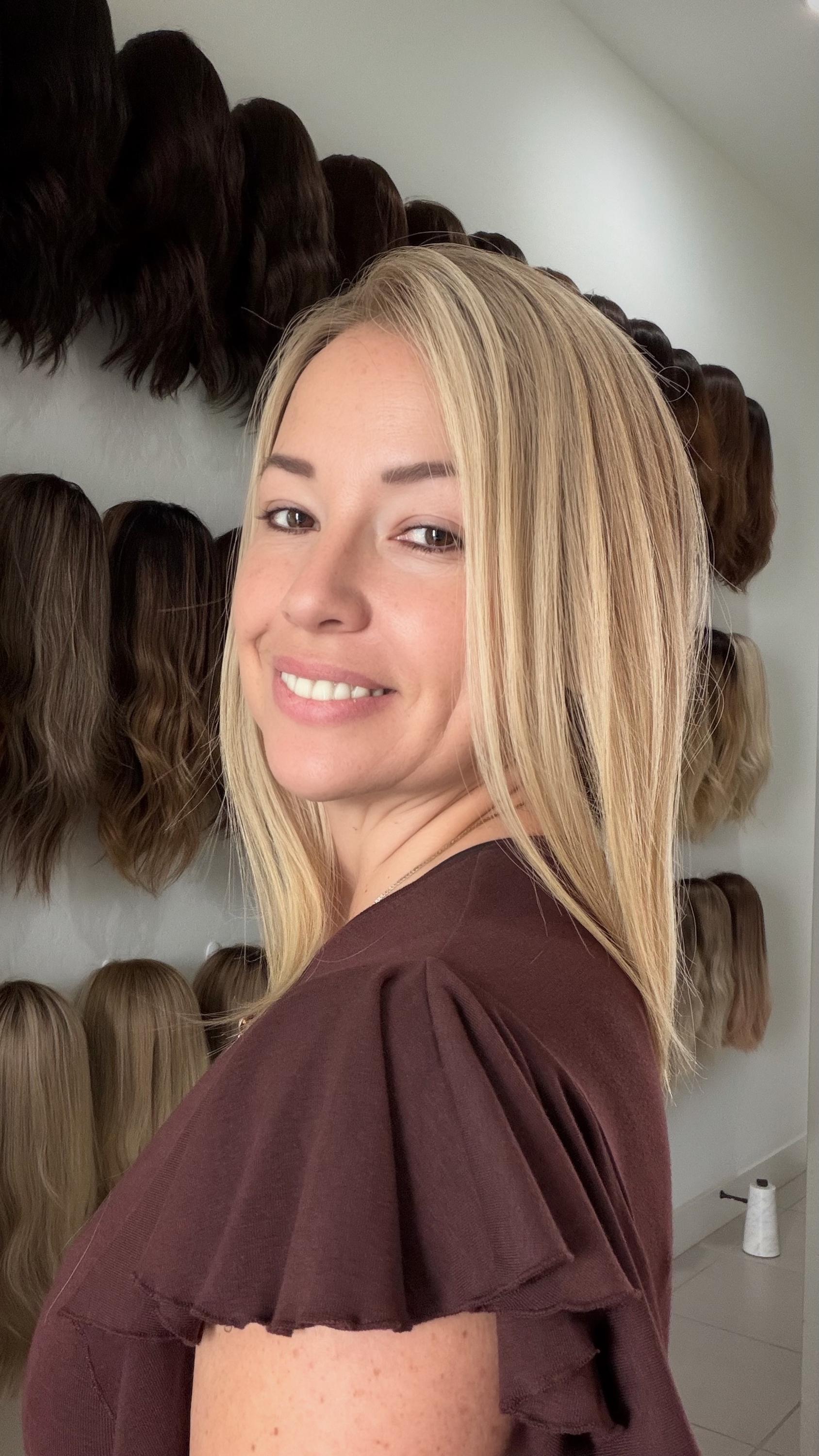 Human Hair Lace front halo Topper 5x5” | ashy blonde mushroom roots Human hair | hair Coverage | Thinning Hair | 14" | bleached knots TOTO