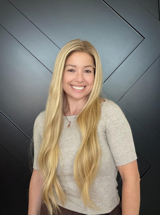 KIMMY Remy Human Hair Wig | HD Lace Front Wig | Blonde Balayage with Shadow Root | Bleached Knots | Natural Frontal Natural Density 26-32”