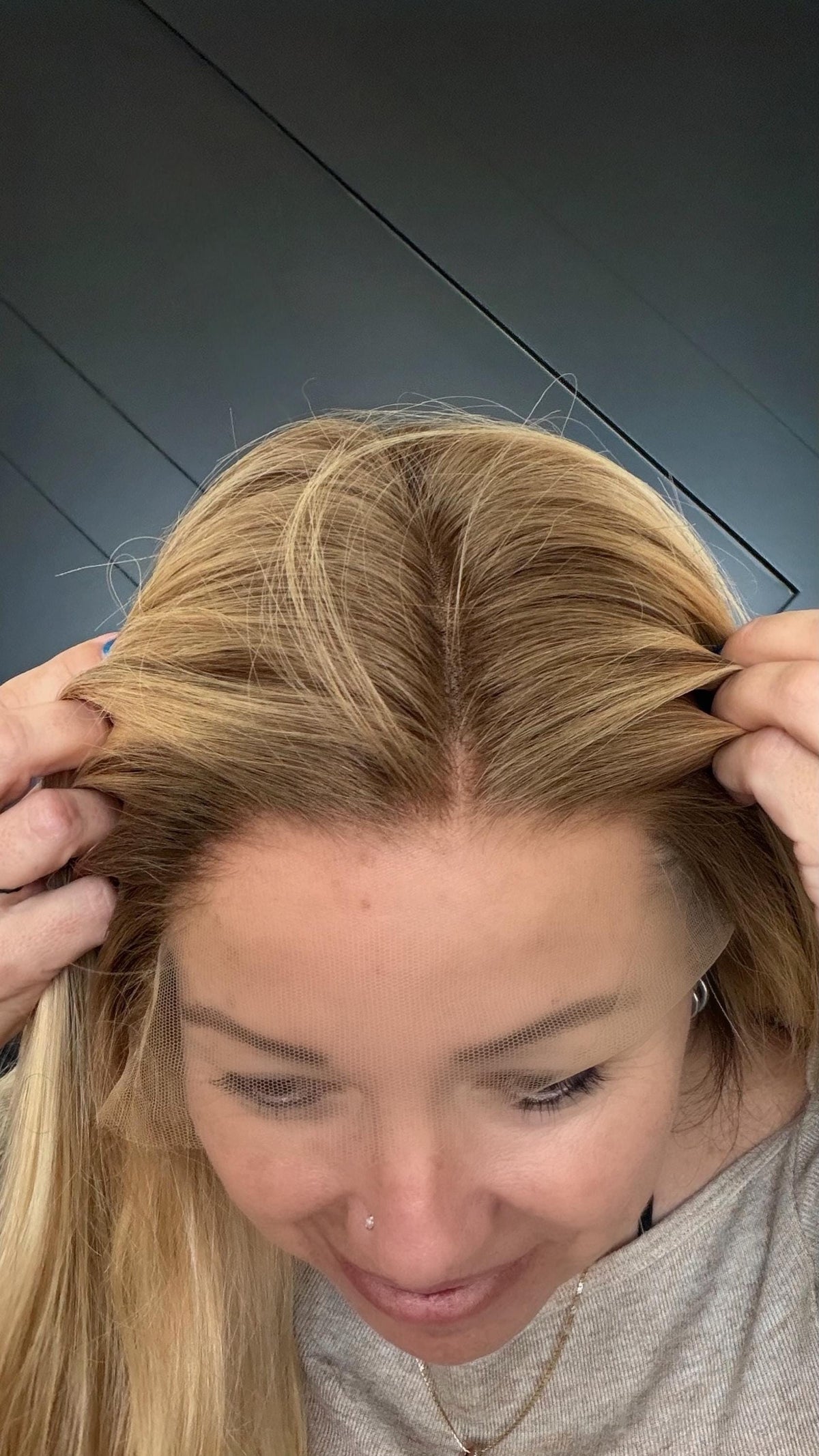 KIMMY Remy Human Hair Wig | HD Lace Front Wig | Blonde Balayage with Shadow Root | Bleached Knots | Natural Frontal Natural Density 26-32”