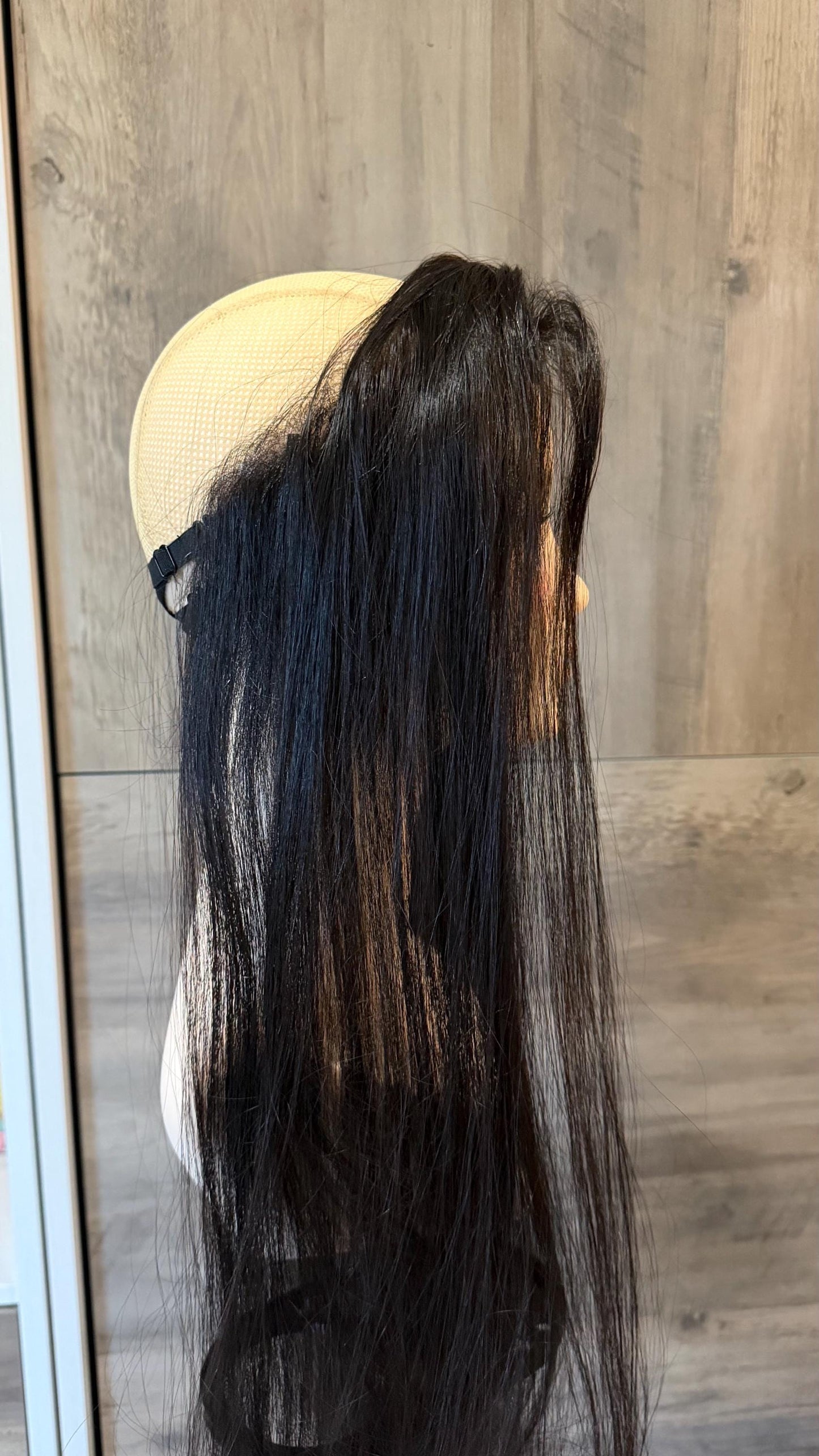 Human Hair Hairline Topper 1.5x12.5” Natural Black | Halo Attachment | High Density Ear-to-Ear Coverage | 24-26” custom piece Harmandeep