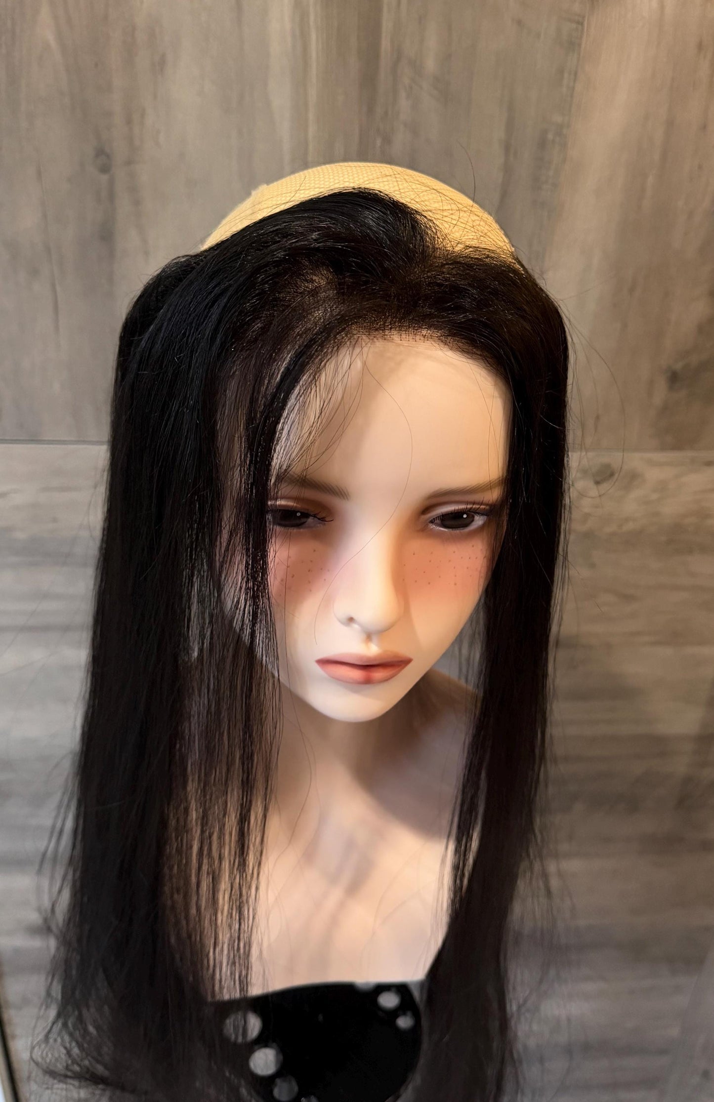 Human Hair Hairline Topper 1.5x12.5” Natural Black | Halo Attachment | High Density Ear-to-Ear Coverage | 24-26” custom piece Harmandeep