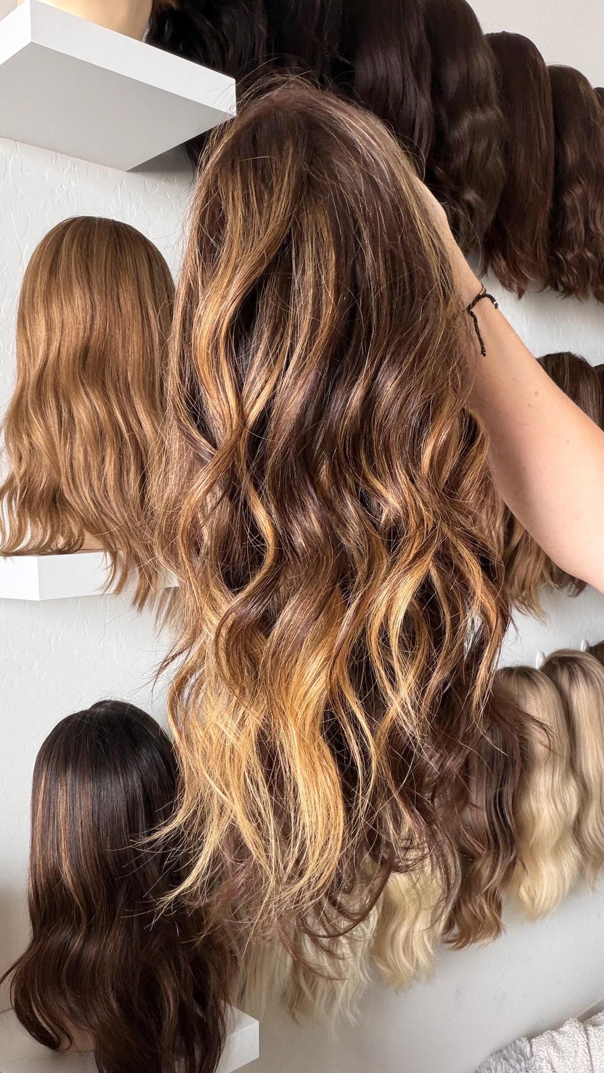 FINA Layered European Remy Human Hair Wig | Medium Density 13x6” Lace Top Wig | Warm bronde balayage | 18-26” Bleached Knot