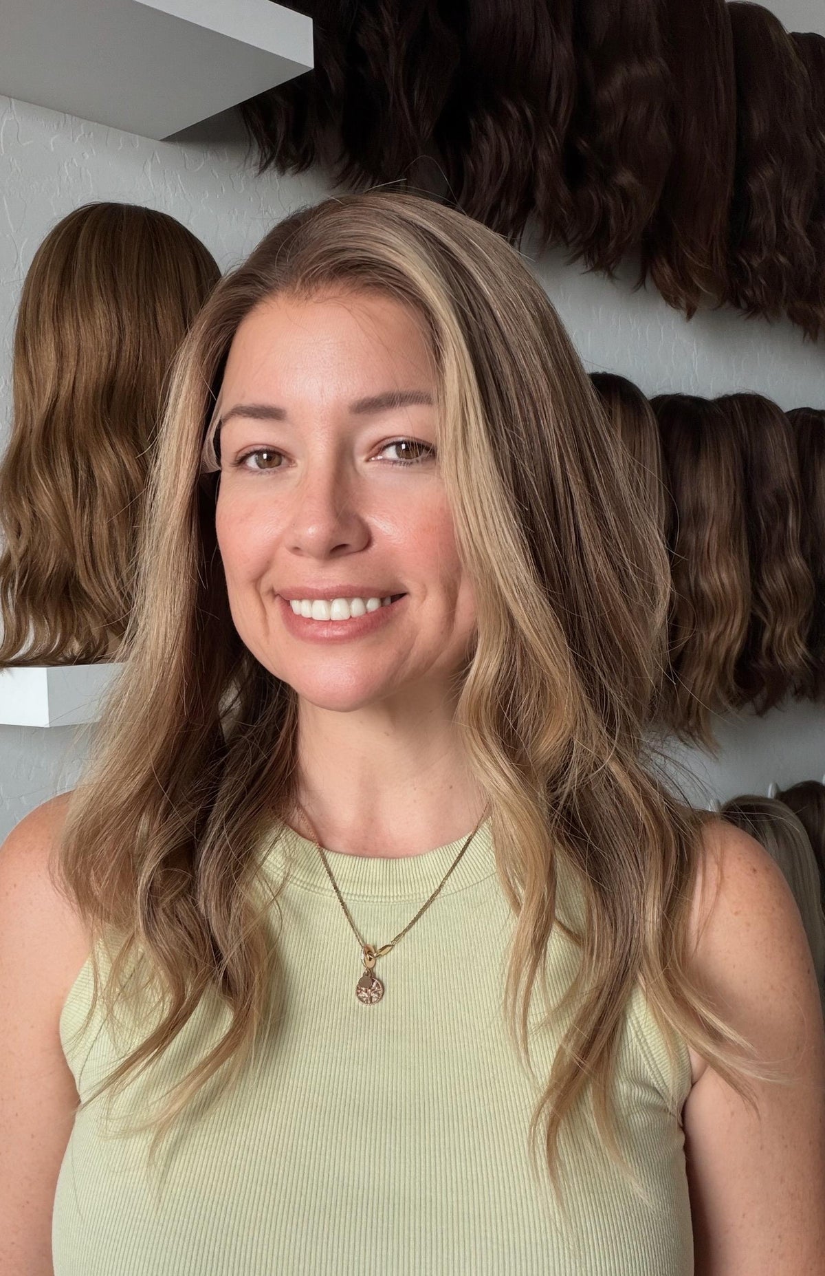 MARINA Layered European Remy Human Hair Wig | Medium Density 13x6” Lace Top Wig | light brown and blonde balayage 18”-26” bleached knots