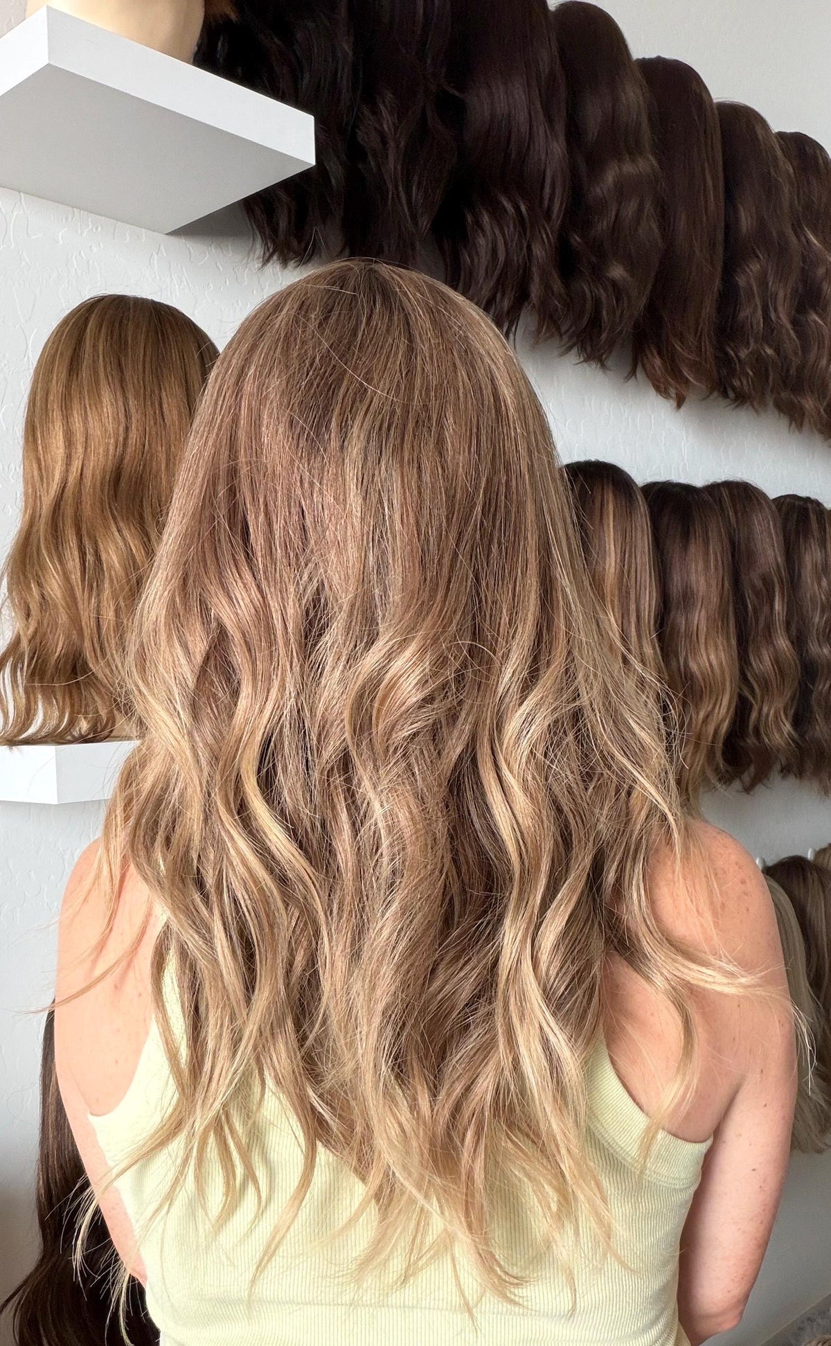 MARINA Layered European Remy Human Hair Wig | Medium Density 13x6” Lace Top Wig | light brown and blonde balayage 18”-26” bleached knots