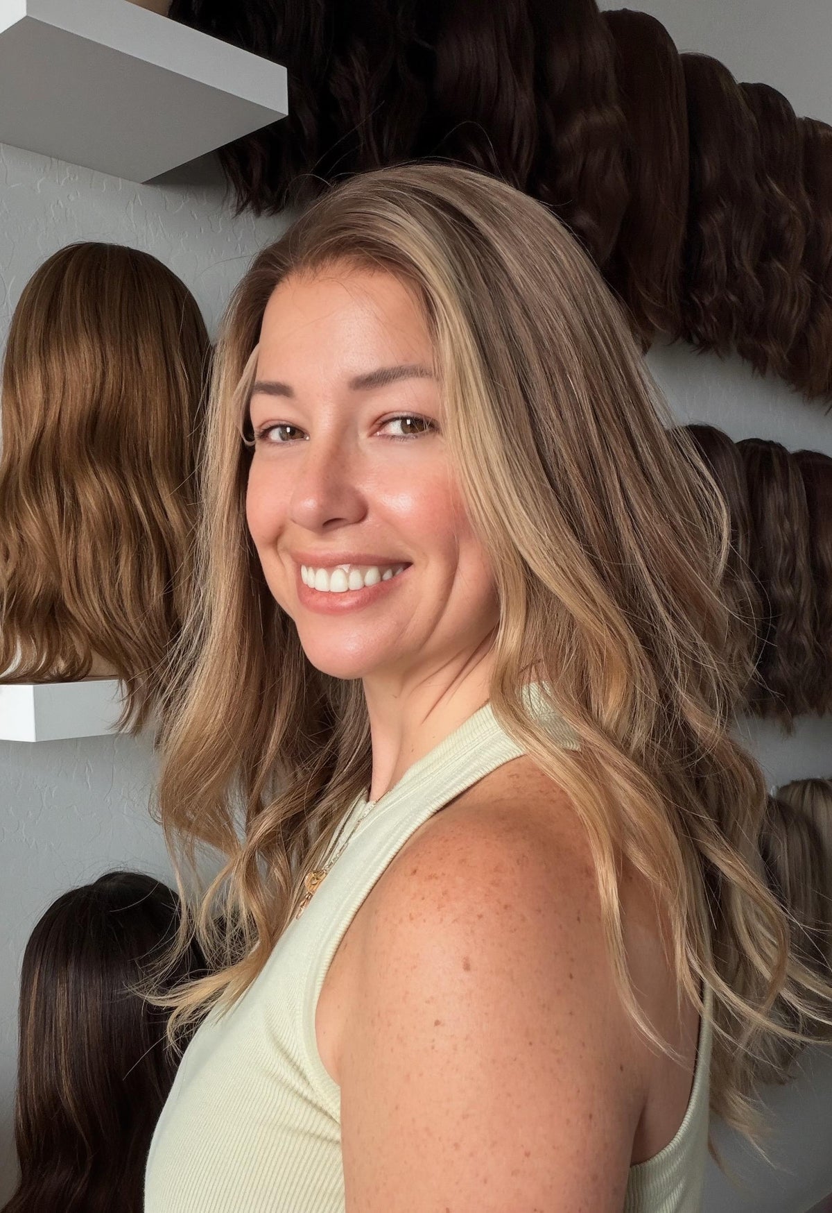 MARINA Layered European Remy Human Hair Wig | Medium Density 13x6” Lace Top Wig | light brown and blonde balayage 18”-26” bleached knots