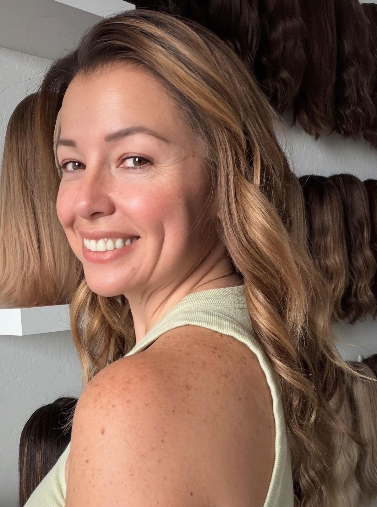 HILLARY Brazilian Remy Human Hair Wig | Natural Density 13x6 Lace front Wig | widows peak 18-28” dark root Blonde caramel Balayage.