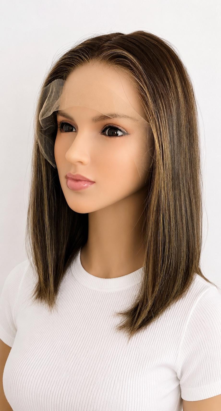 BALLERINA European Remy Human Hair Wig | Natural Density 5x5.5” Lace Top Wig | brown with light highlights 18”-26”