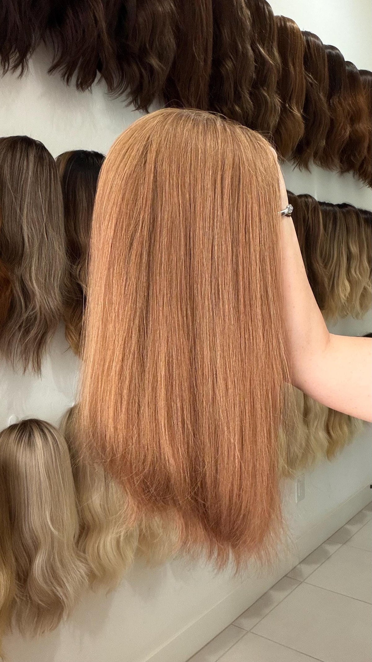 ERIK Custom-Made Clipless Human Hair Topper 18" | Glue-On Topper |8.5x8.25” Monofilament | handtied Hairpiece density 220gm diamond shape