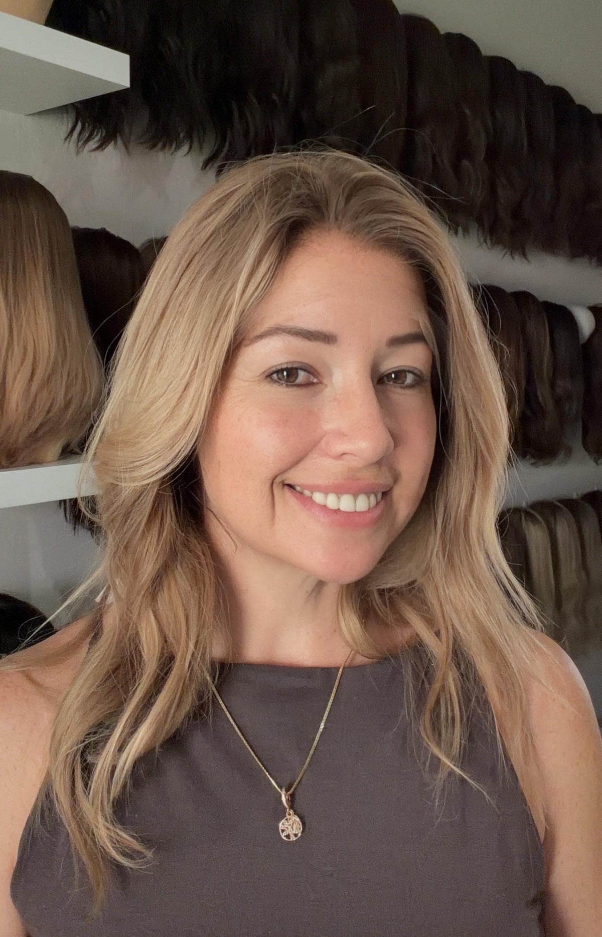 LORI Layered Mongolian Remy Human Hair Wig | Medium Density 13x6” Lace front Wig | Honey Bronde | 20”-26” Bleached Knot