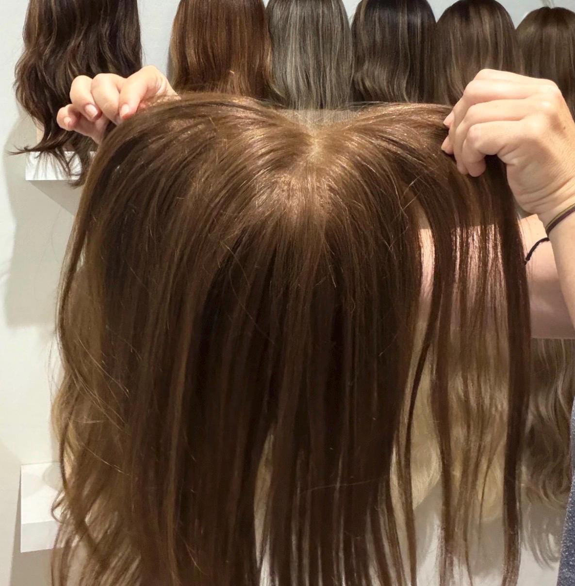 Human Hair Frontal topper SALE Mongolian 2x11 + 4x6 Deep Base Reddish Brown Wide Lace Front & Crown Halo Human Hair Topper | 12-14” PATTY