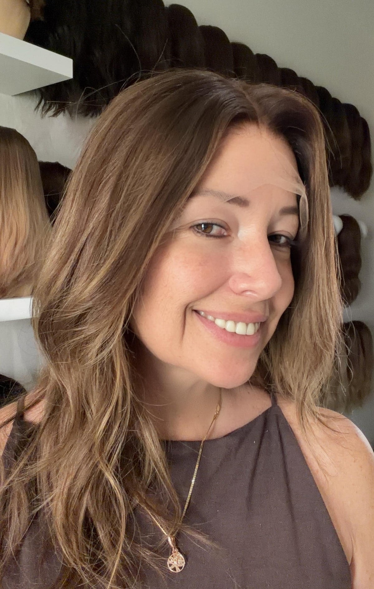 GLORIA Layered Mongolian Remy Human Hair Wig | Natural Density 13x6 Lace Front Wig | Warm cocoa brown Vtabs | 20”-26” Bleached Knots