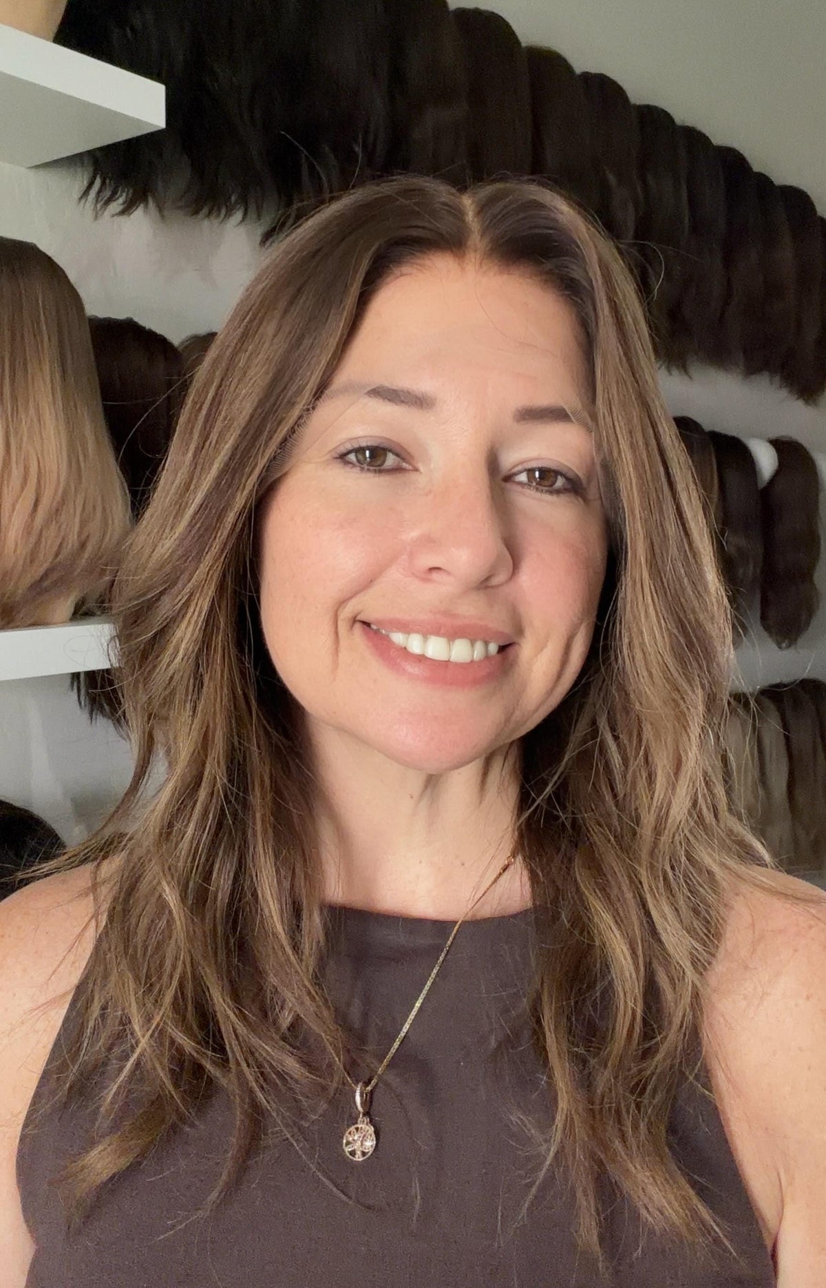 GLORIA Layered Mongolian Remy Human Hair Wig | Natural Density 13x6 Lace Front Wig | Warm cocoa brown Vtabs | 20”-26” Bleached Knots