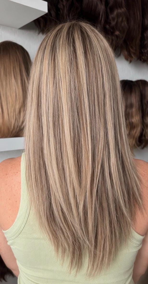 LYCHE 9x9” Remy Human Hair Topper 16-20” silk top| Low Density | ash brown with ashy blonde highlights