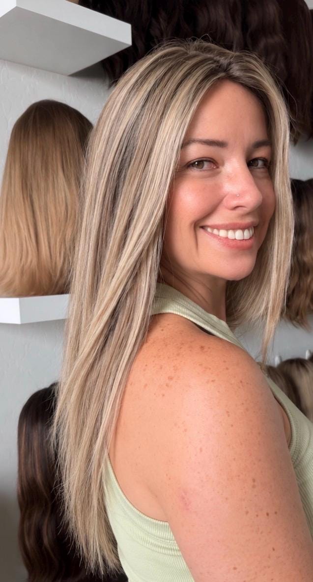 LYCHE 9x9” Remy Human Hair Topper 16-20” silk top| Low Density | ash brown with ashy blonde highlights