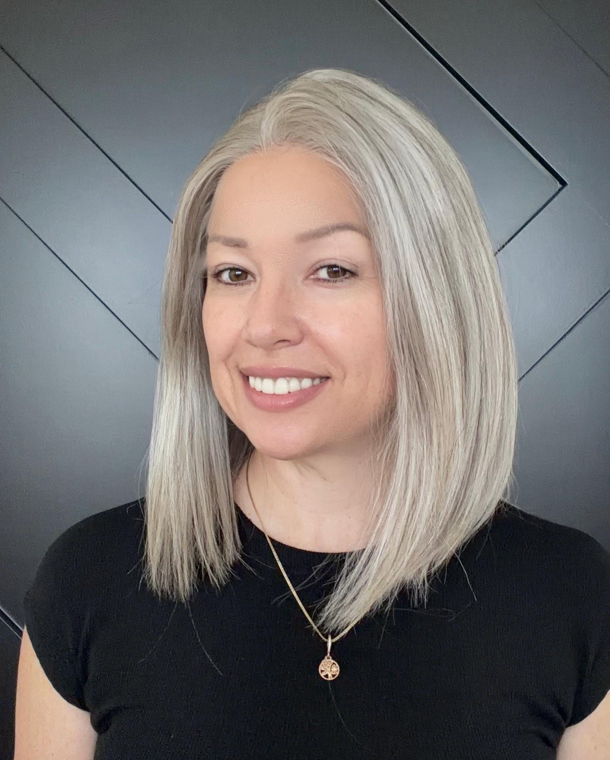 YOLANDA Layered European Remy Human Hair Wig | Natural Density 5x5” French Drawn front lace| 12-16” salt and pepper wig